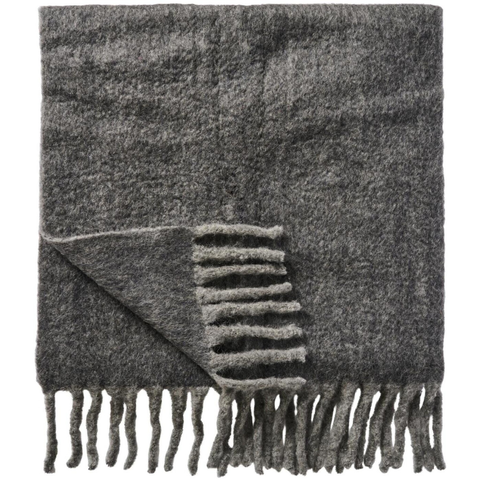 Plaid aus Wolle mit Fransen, grau 