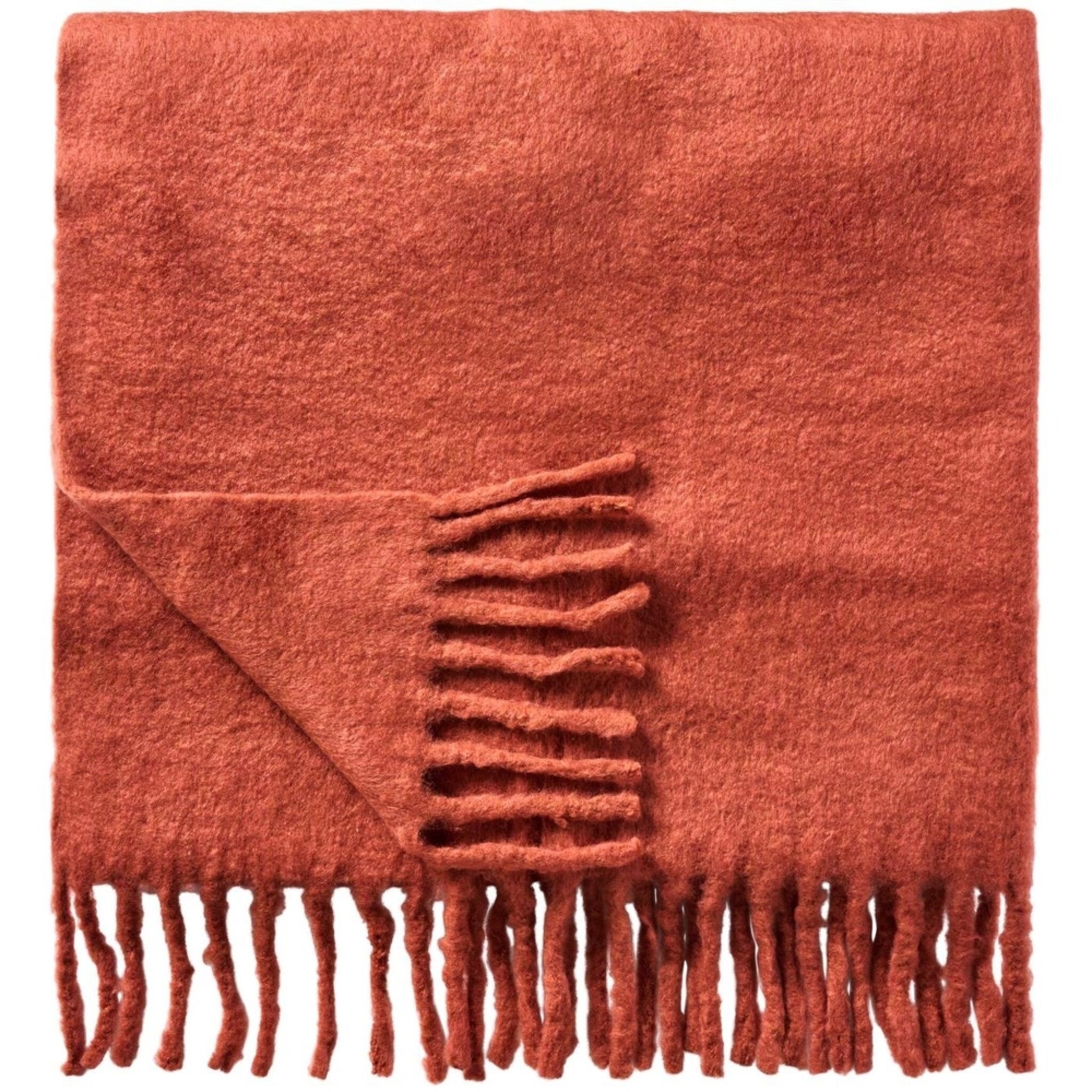 Plaid aus Wolle mit Fransen, rost 