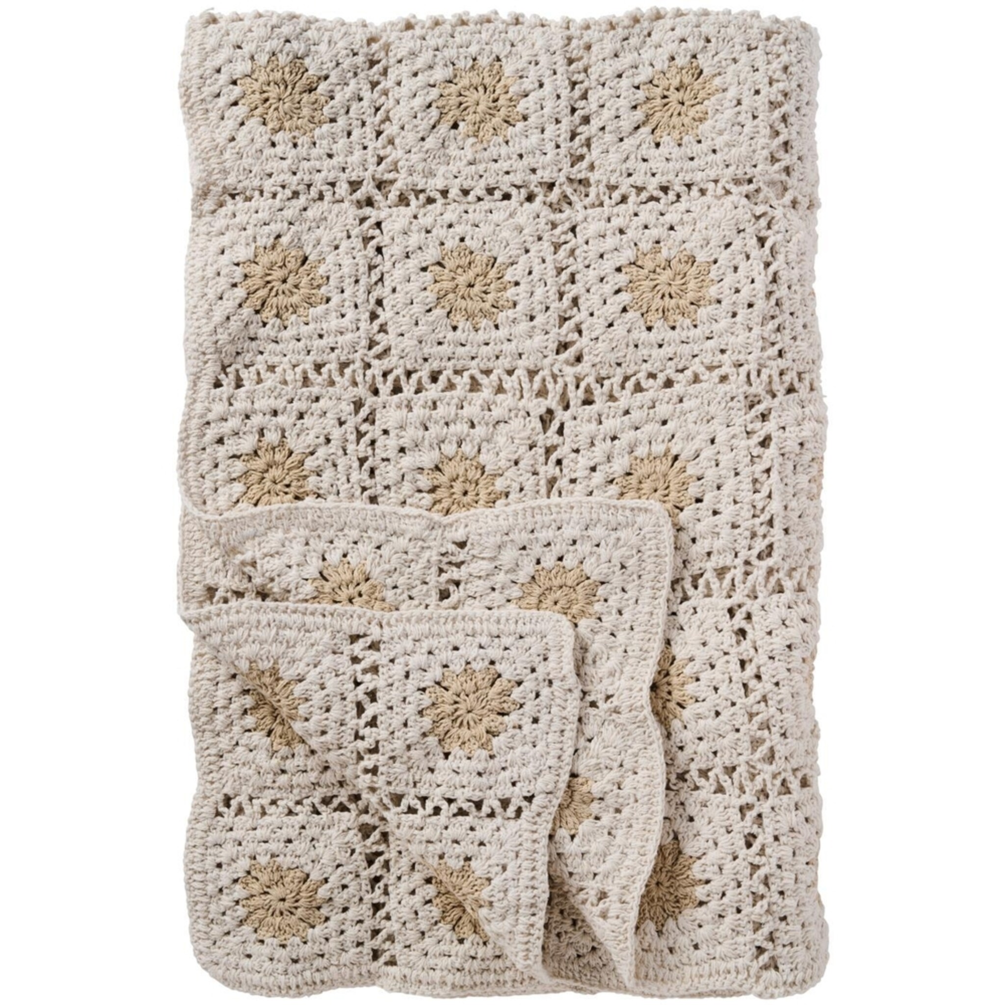 IB Laursen Plaid gehäkelt aus Baumwolle, creme 