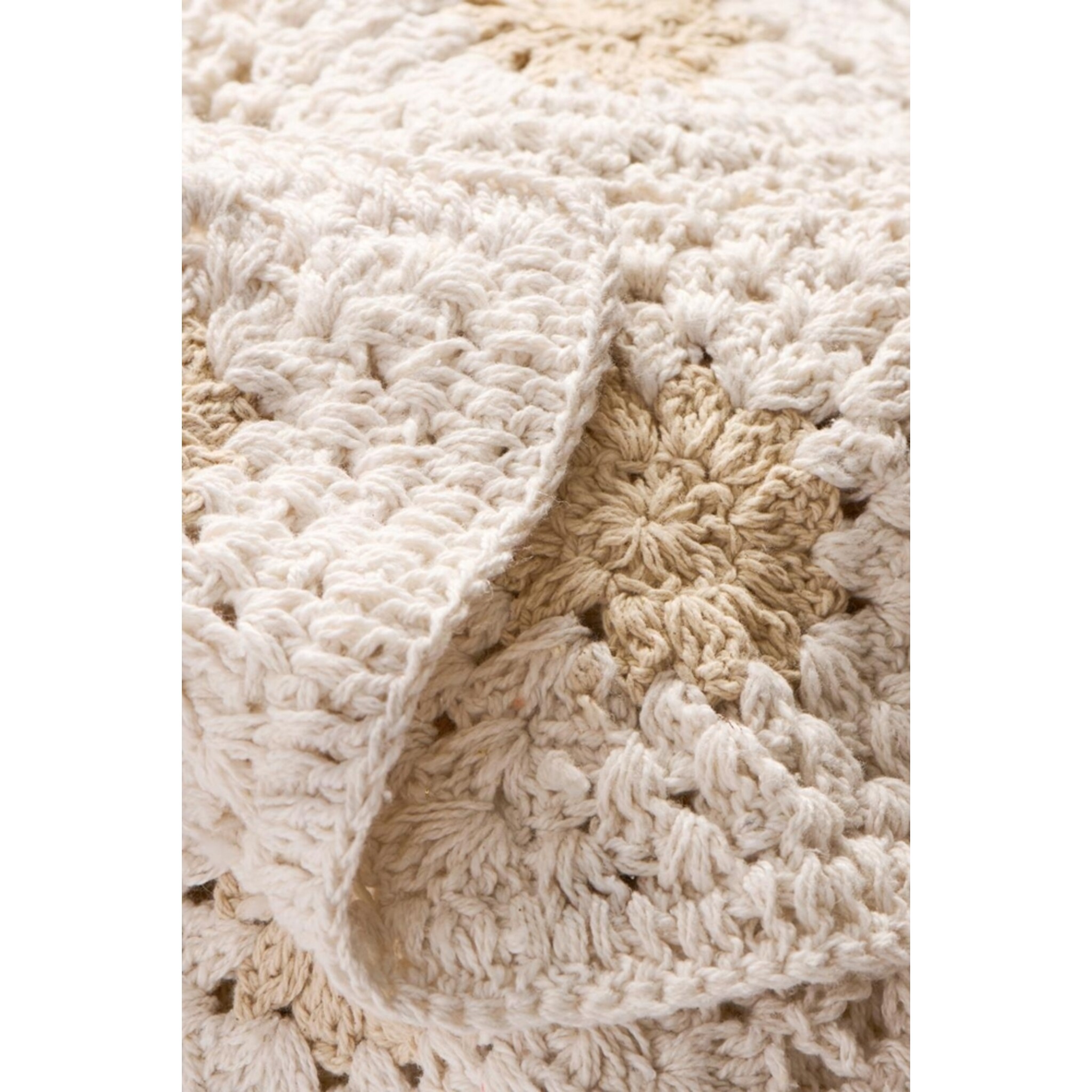 IB Laursen Plaid gehäkelt aus Baumwolle, creme 