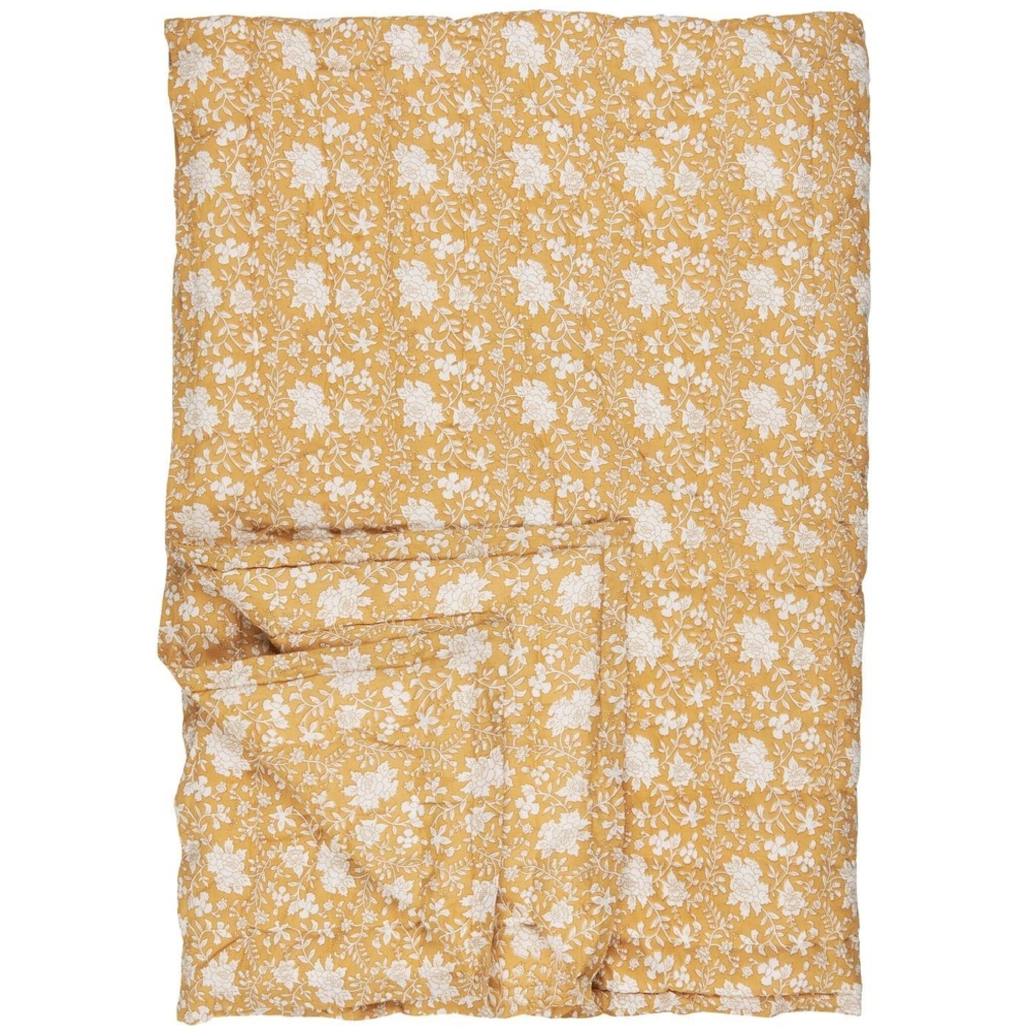 Quilt Annika mustard mit weißen Blumen, mustard 