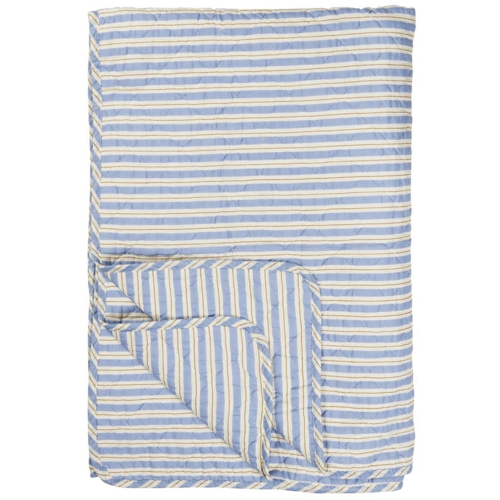 Quilt blau mit weißen und braunen Streifen, blau 