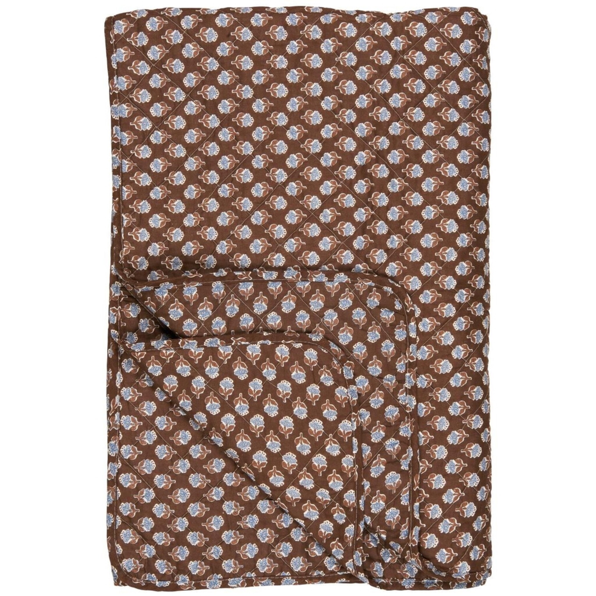 Quilt dunkelbraun-blau mit Blumenmuster, braun 