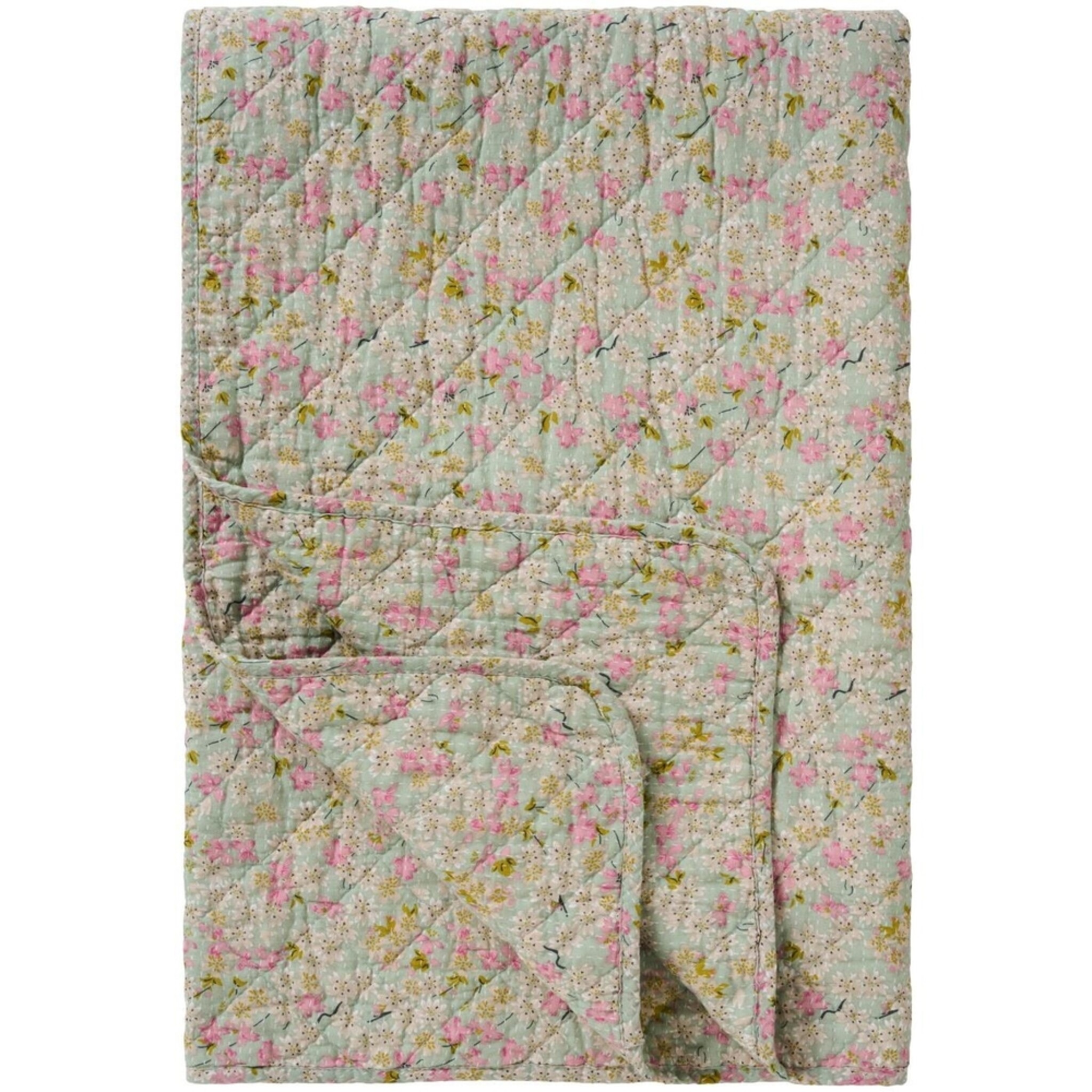 Quilt Blumenpracht in Staubblau – Skandinavische Baumwolldecke, blau 