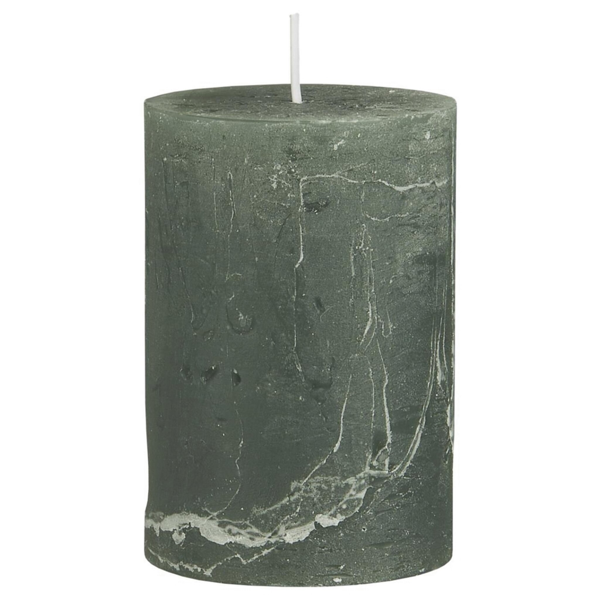 Rustikale Kerze Stumpenkerze, moosgrün Höhe 10, Ø 6.8 cm