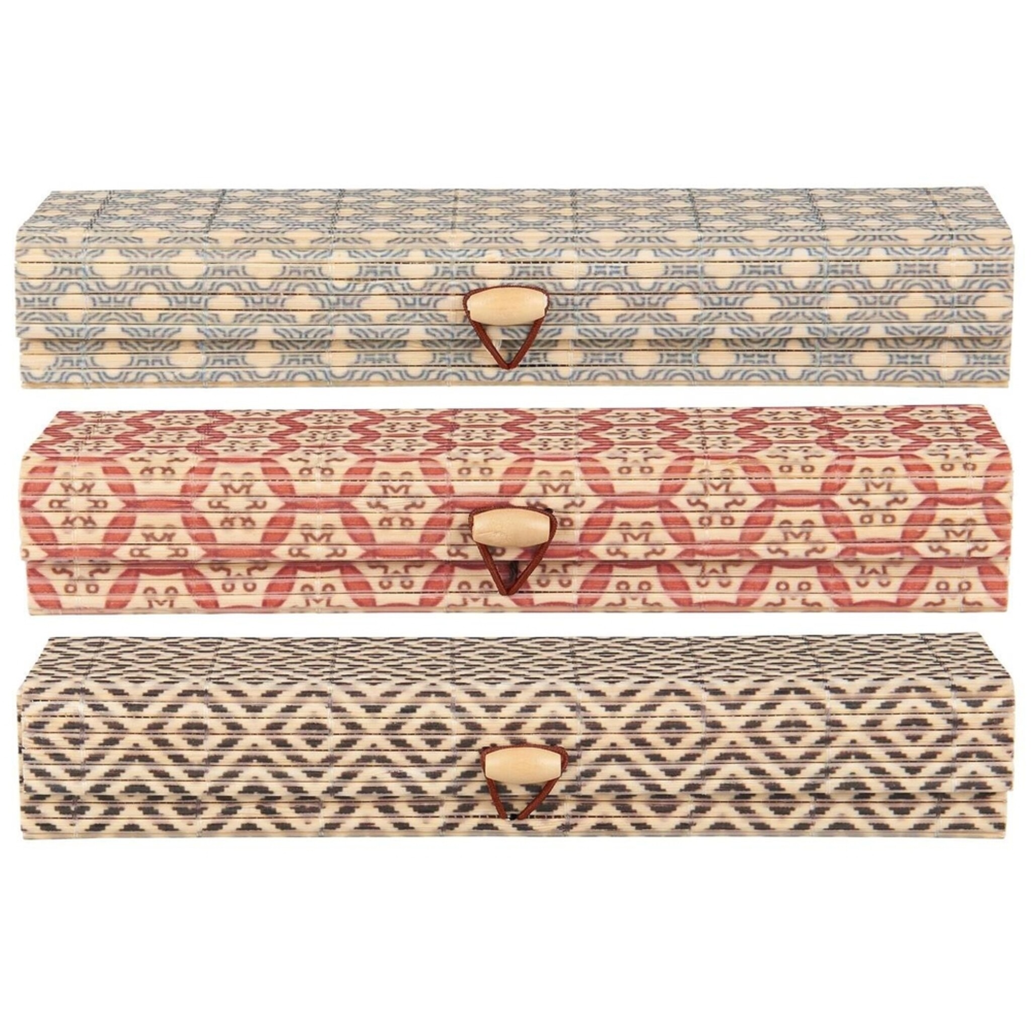 Schachtel, 3er Set mit Muster länglich Bambus, diverse 