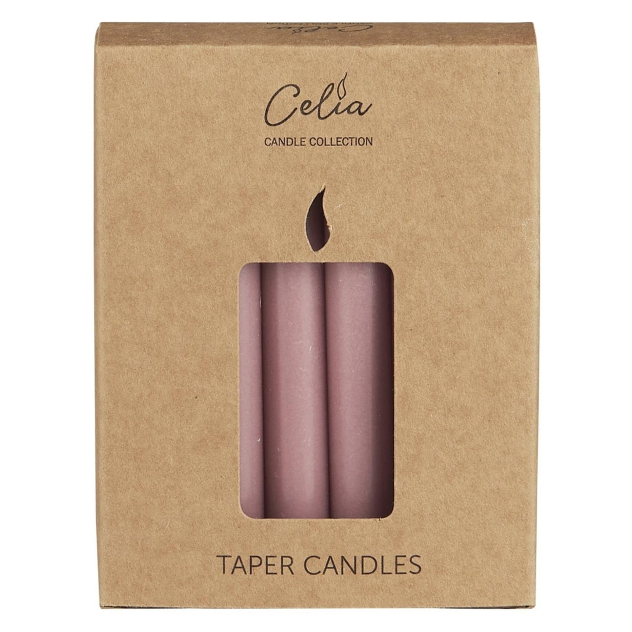 Schachtel mit 12 dünnen Kerzen, malva 