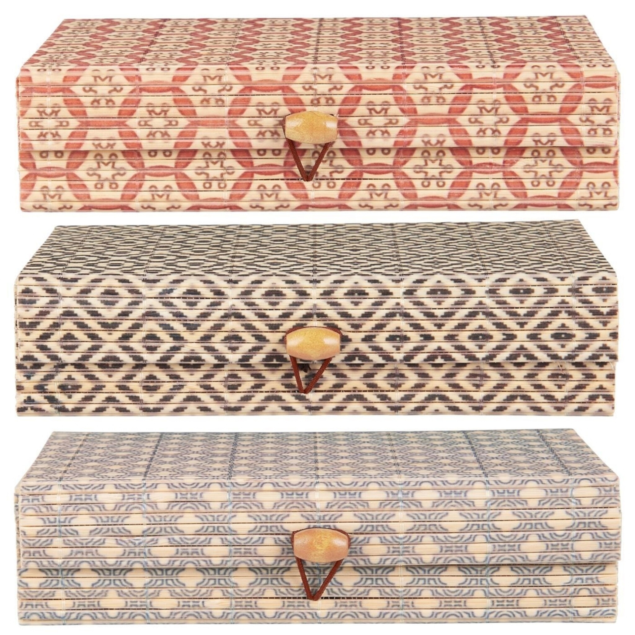 Schachteln 3er Set mit Muster viereckig Bambus, diverse 