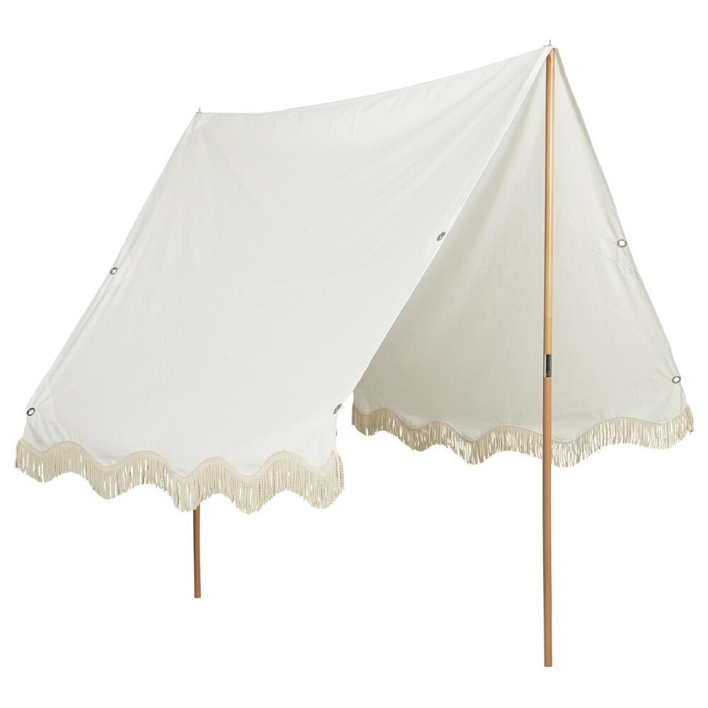 Sonnensegel mit Fransen und Holzstangen, weiss 