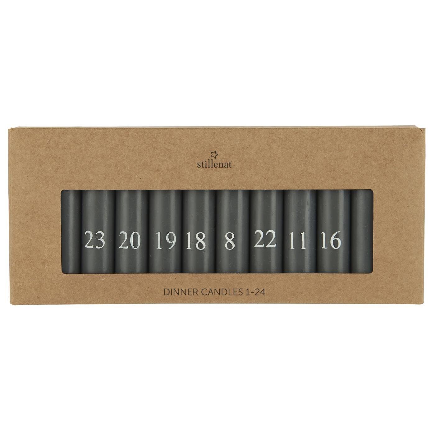 Stabkerzen 24 Zahlen, dunkelgrau 