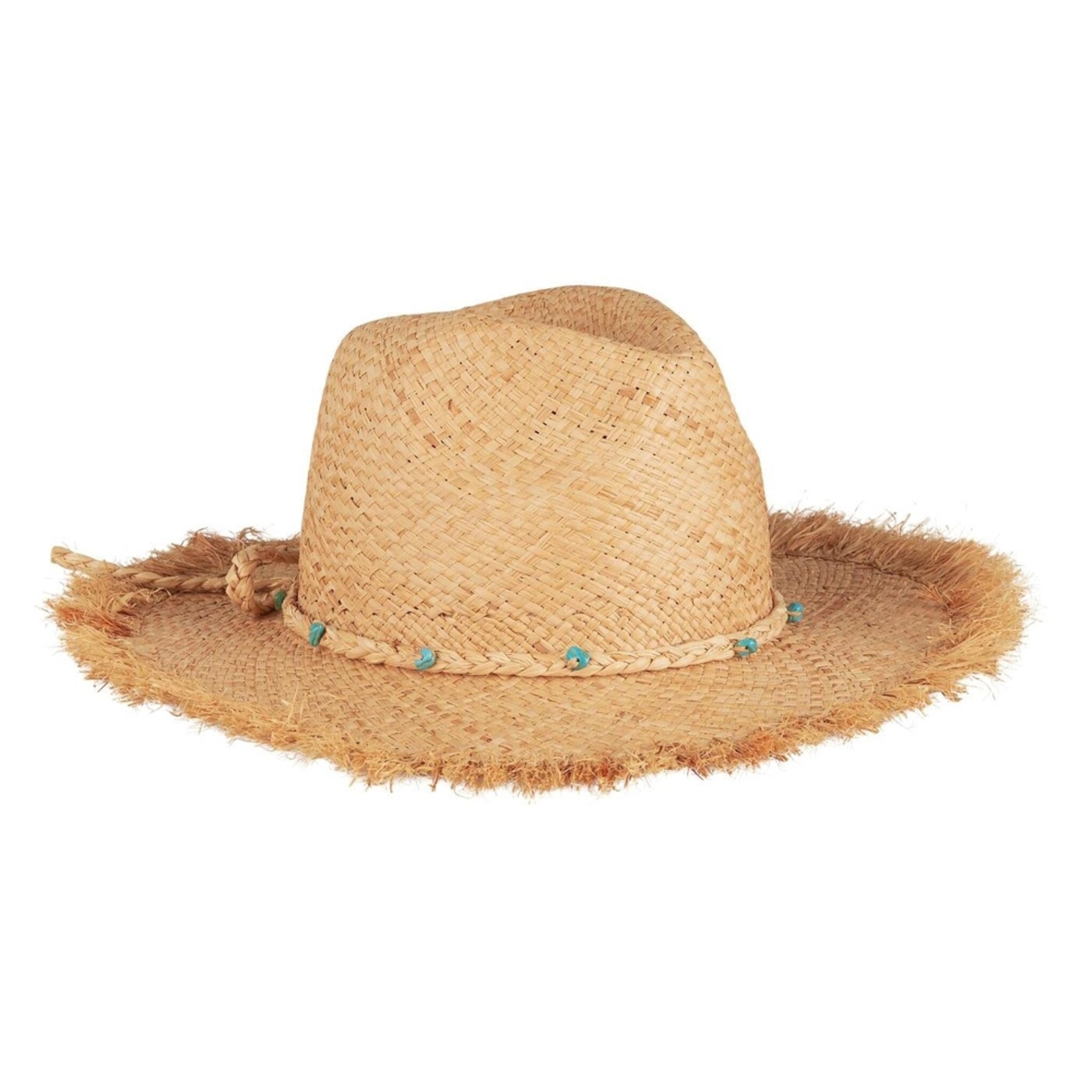 Strohhut Daisy mit Fransen in Krempe, natur 