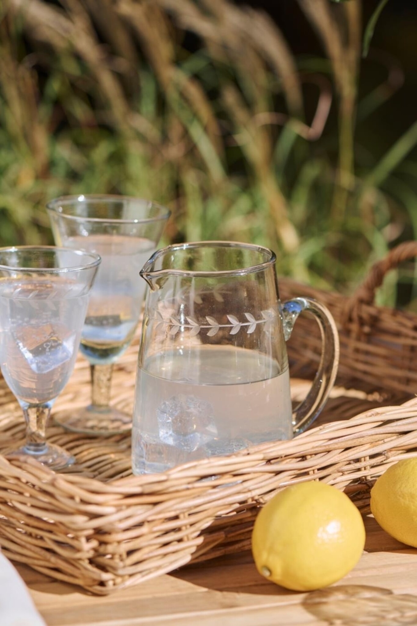 Rattan-Tablett Länglich mit Henkeln, natur 