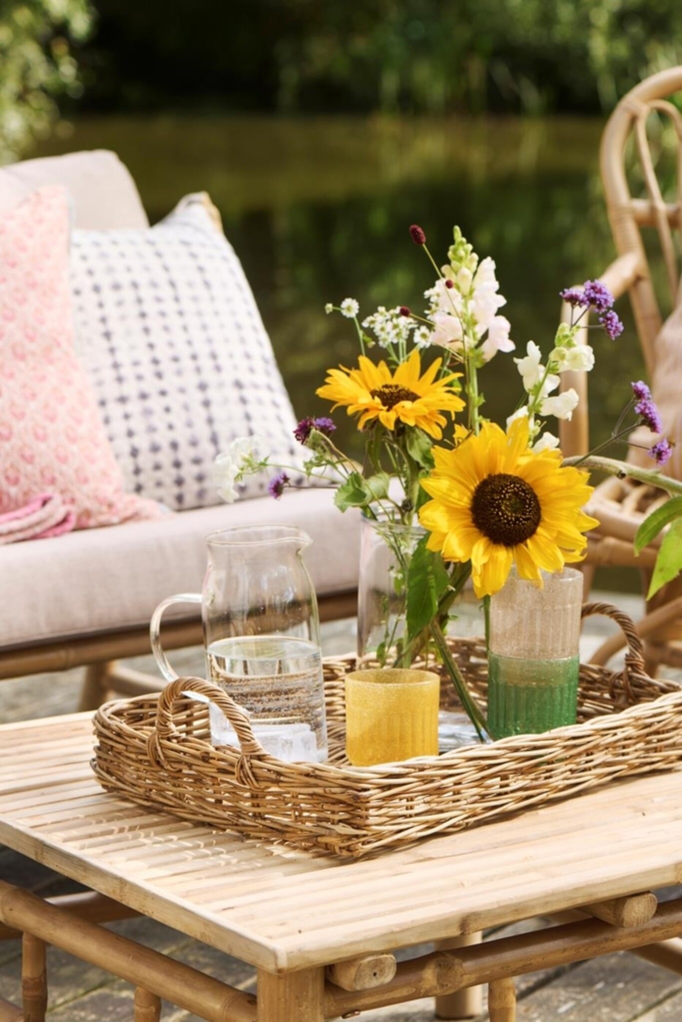 Rattan-Tablett Länglich mit Henkeln, natur 