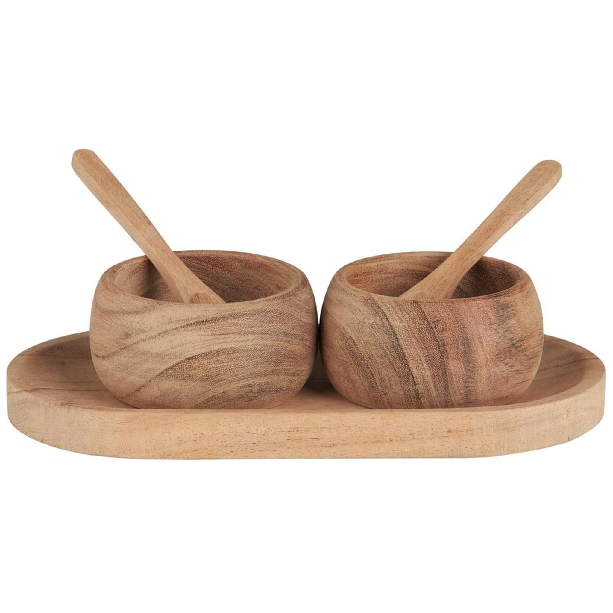 Tablett mit Schalen und Löffeln aus Akazienholz, natur 