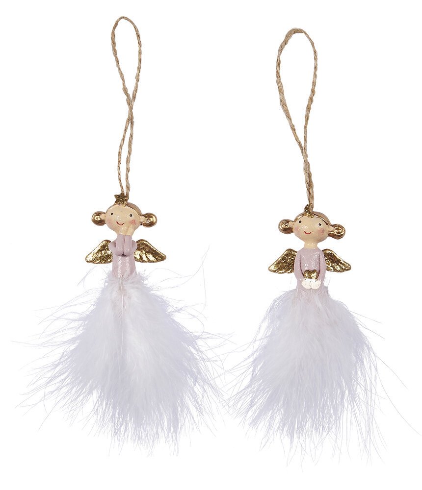2er Set Tannenbaumschmuck Engel mit Federn, rosa 