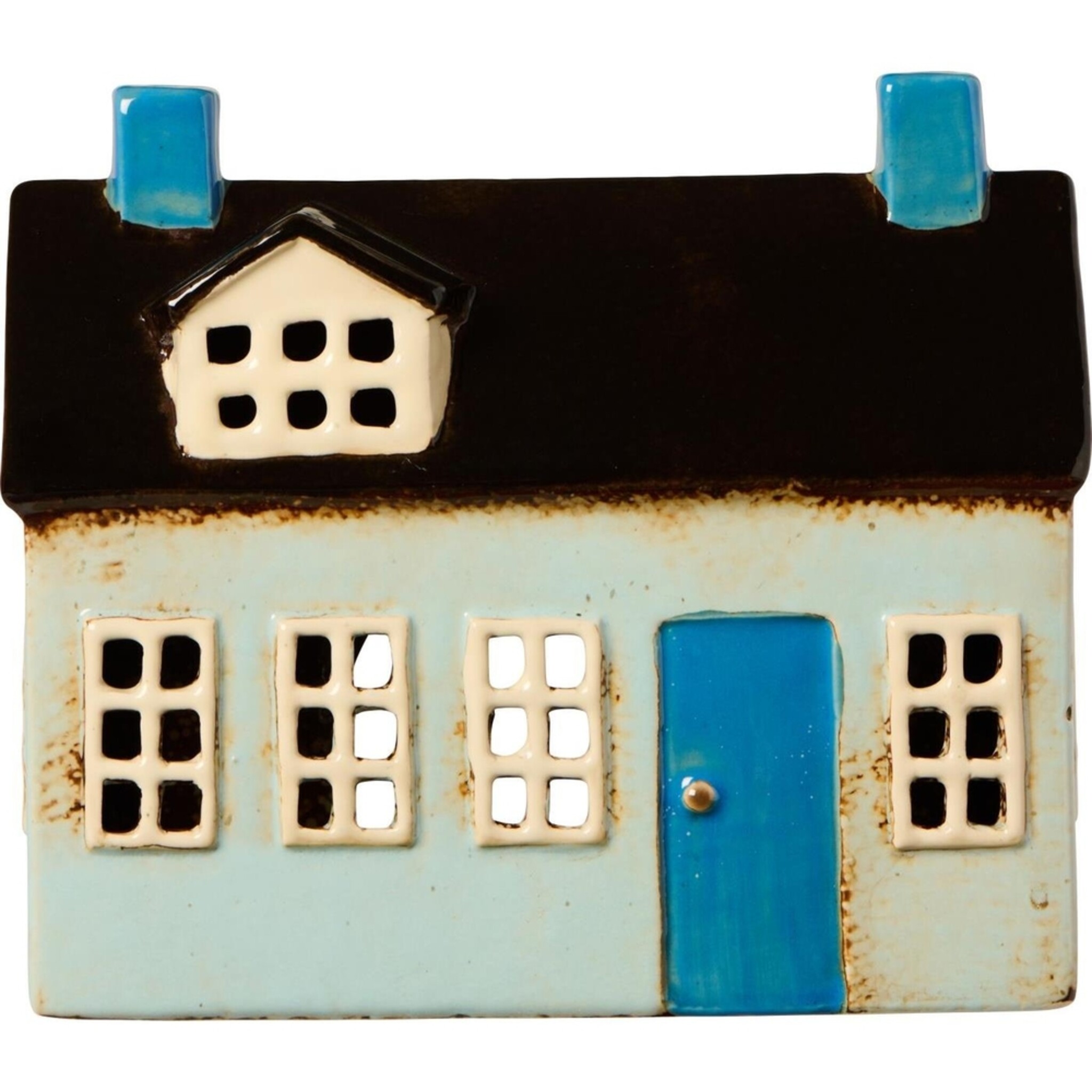 Teelicht Häuschen aus Keramik Nyhavn blaue Tür, blau 