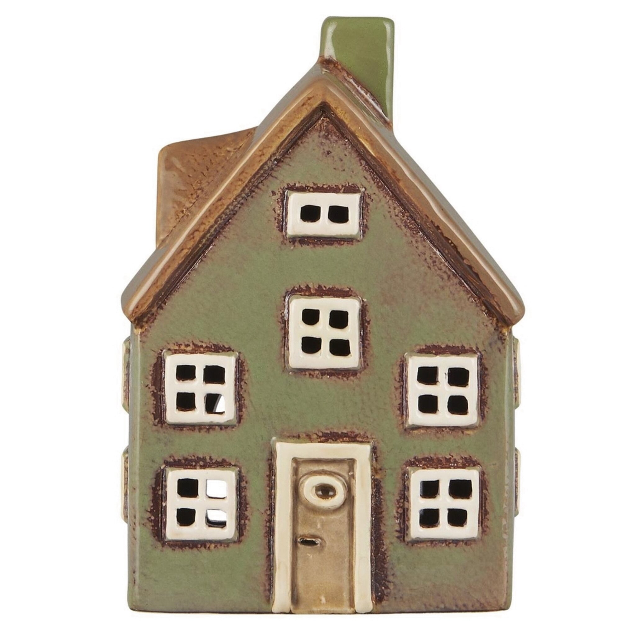 Teelicht-Haus Nyhavn grün mit brauner Tür, grün 