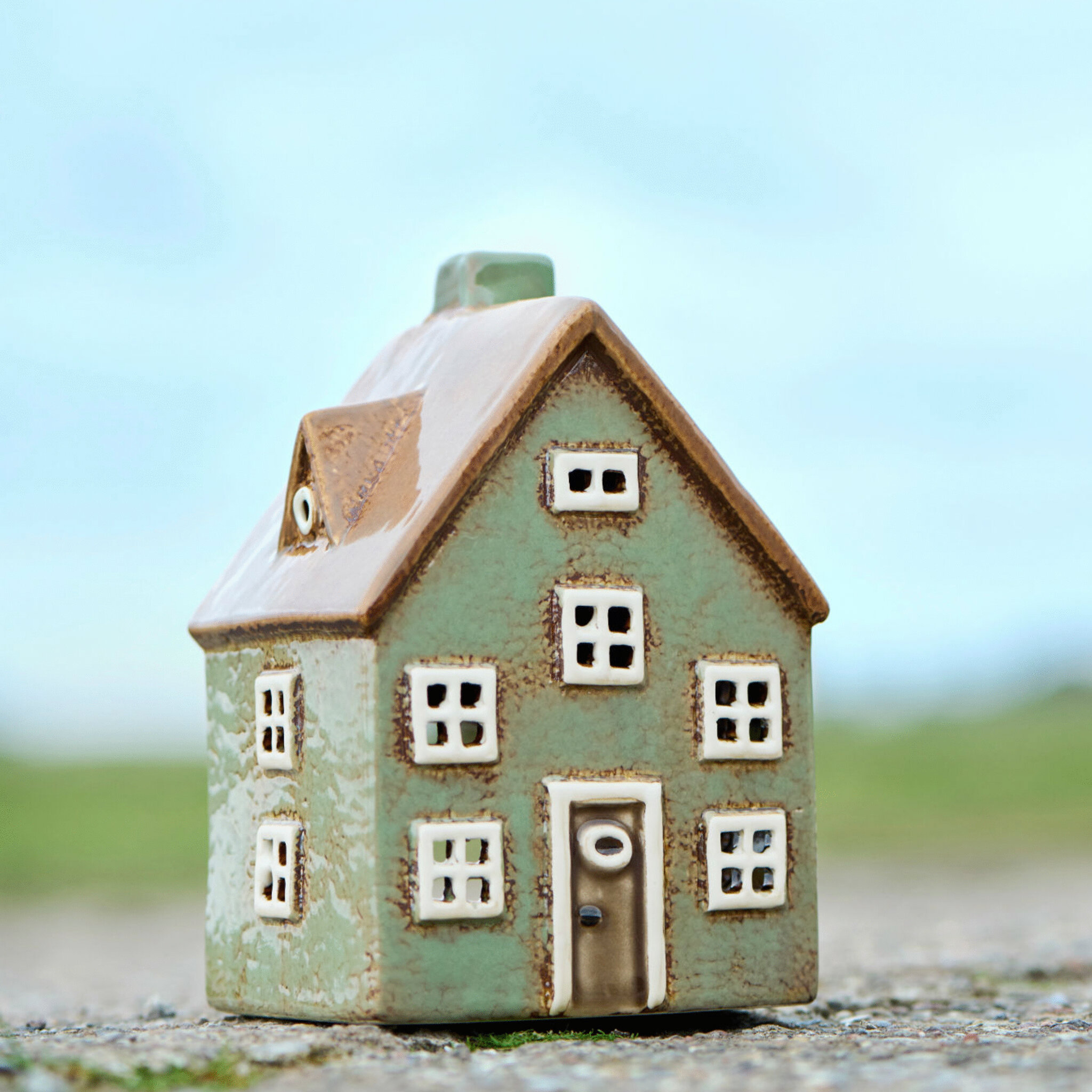 Teelicht-Haus Nyhavn grün mit brauner Tür, grün 