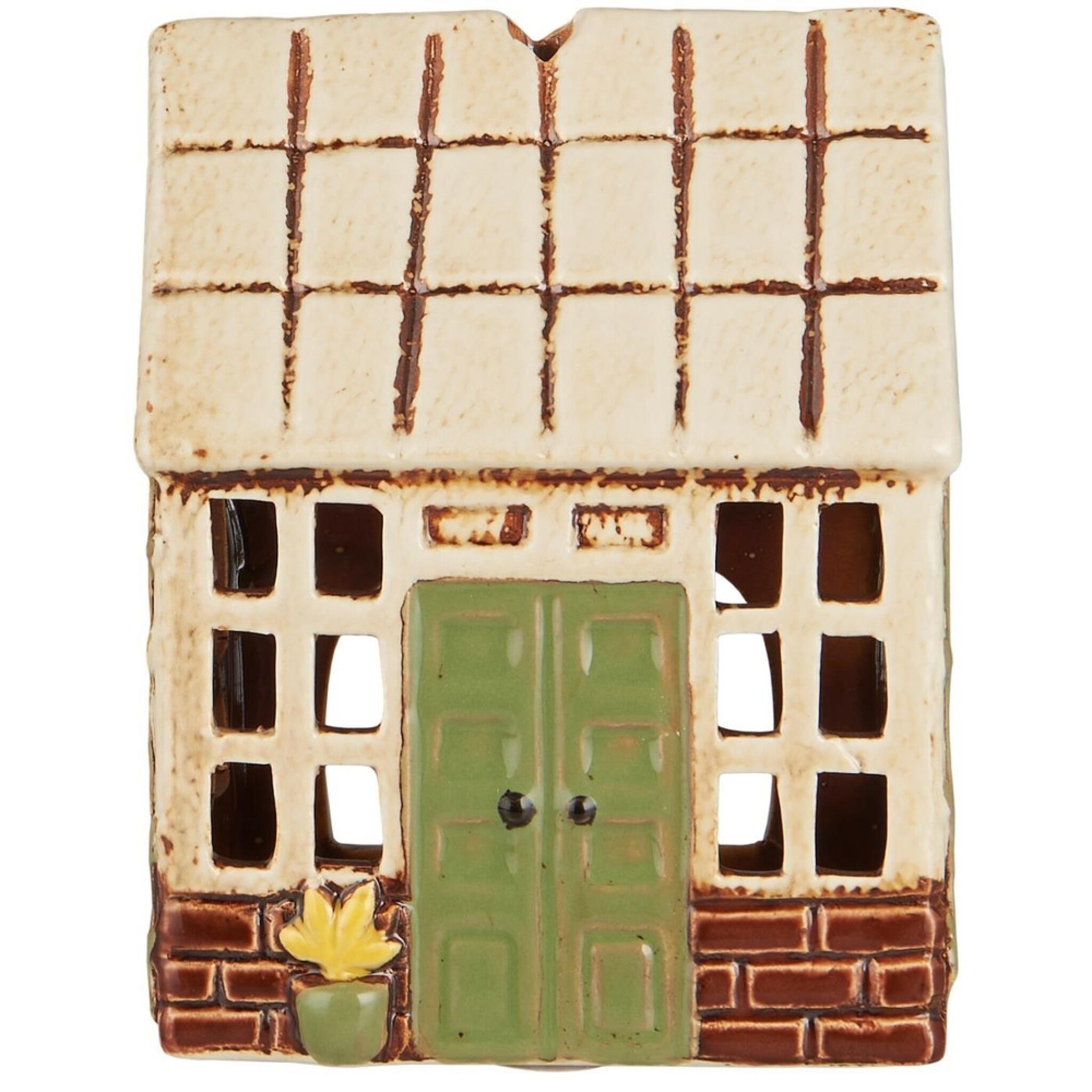 Teelichthaus Orangerie mit grüner Tür, braun 