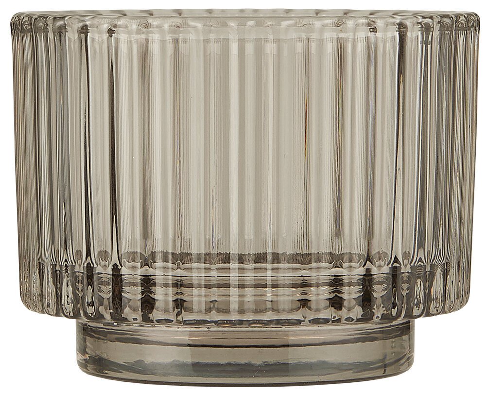 Teelichtglas gerillt Valencia Narrow, grau 