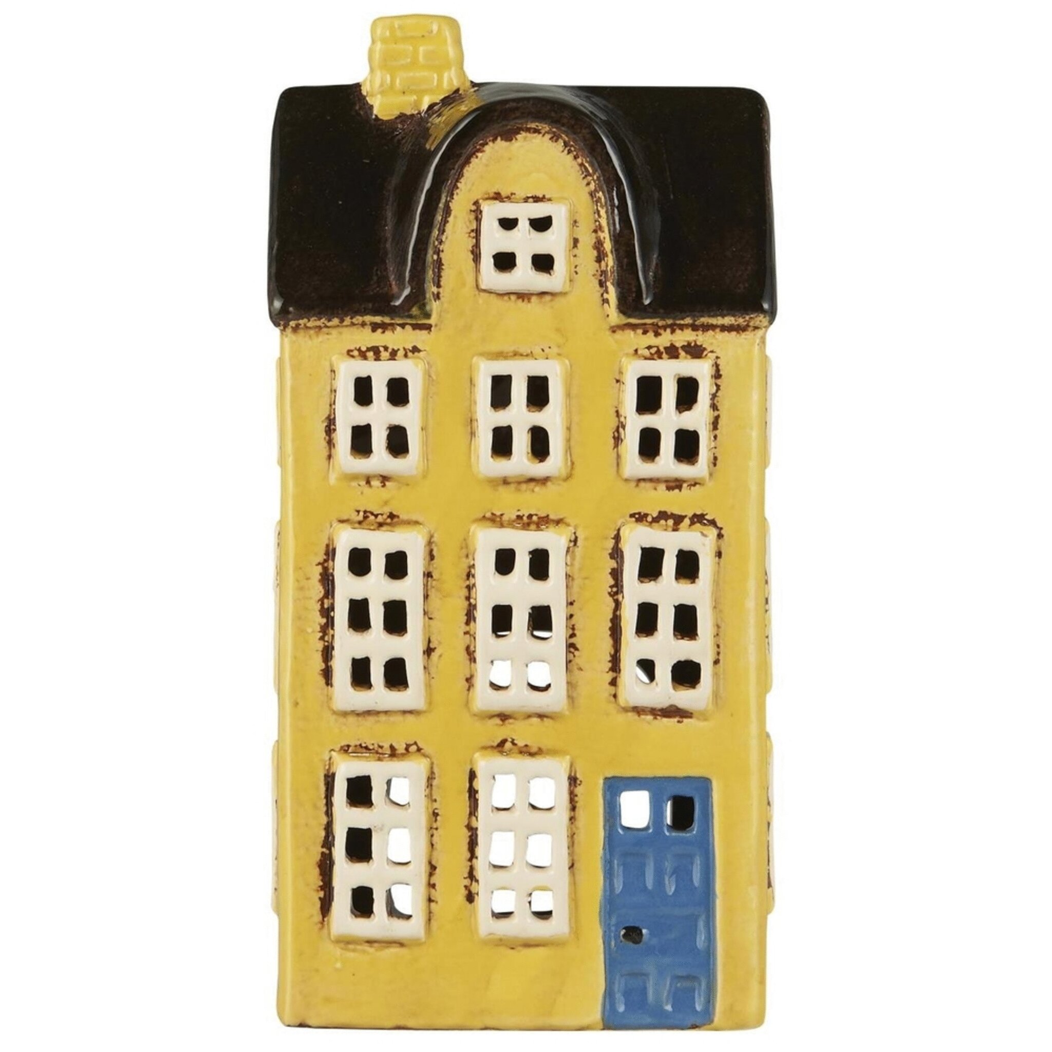 Tellichthaus Nyhavn in gelb mit blauer Tür, gelb 