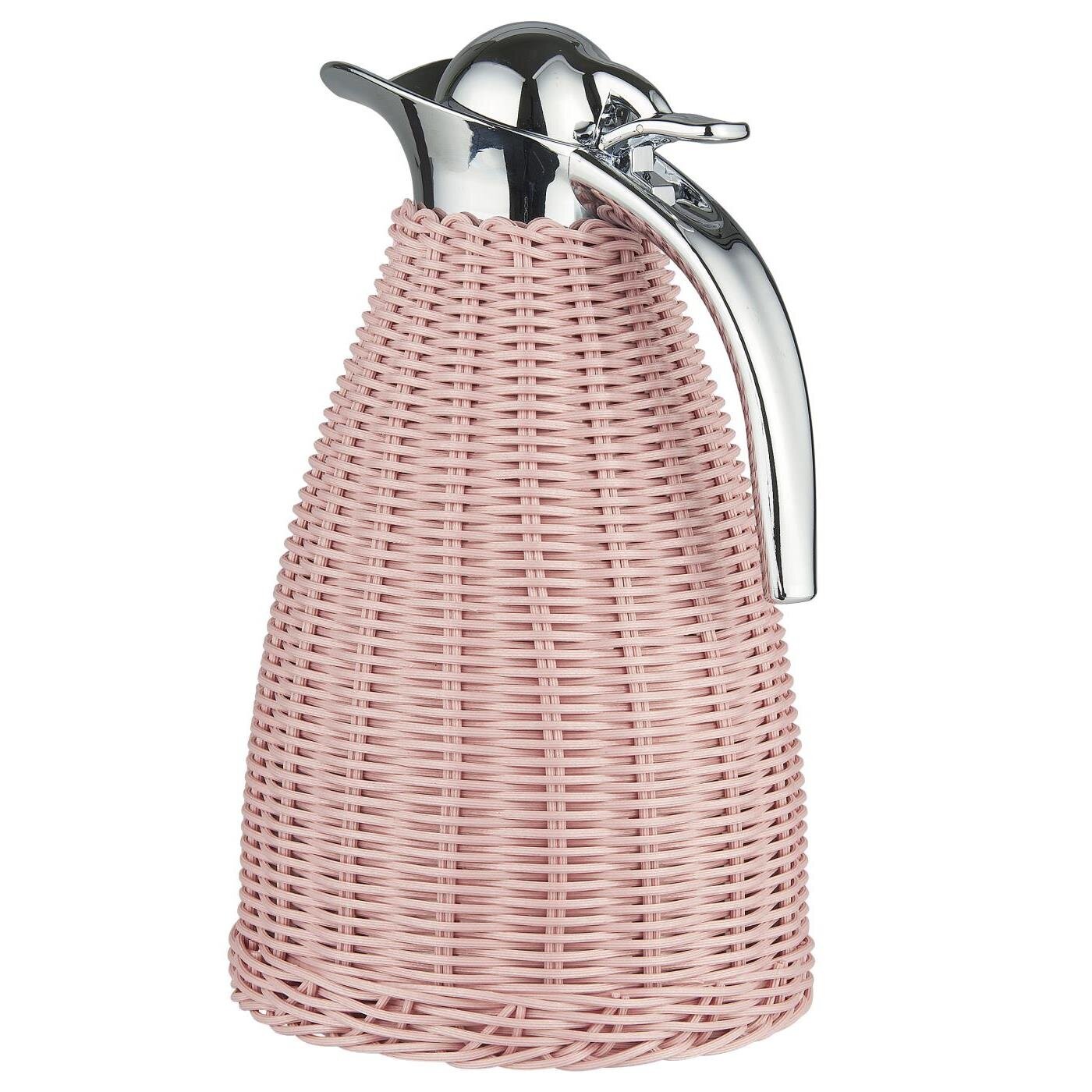 Thermoskanne mit Polyrattangeflecht, hellrosa