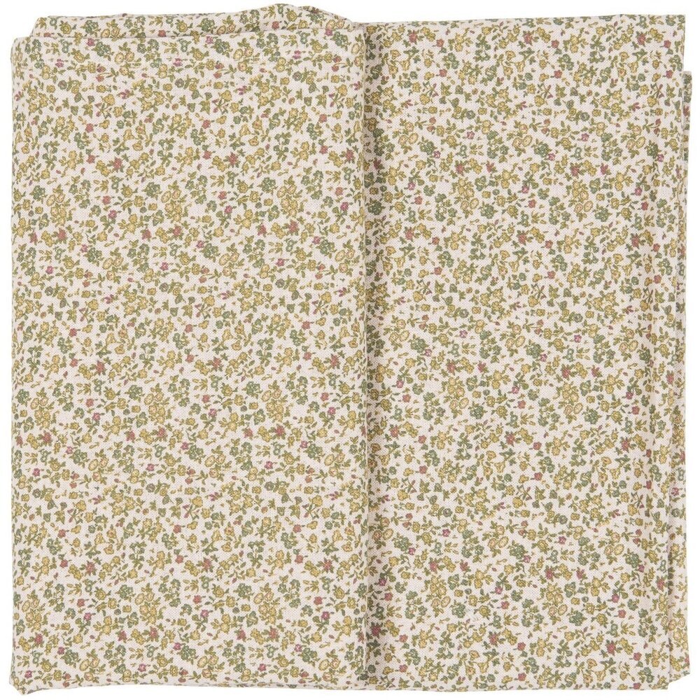 Tischdecke Eva natur mit grünen, roten und gelben Blumen, grün