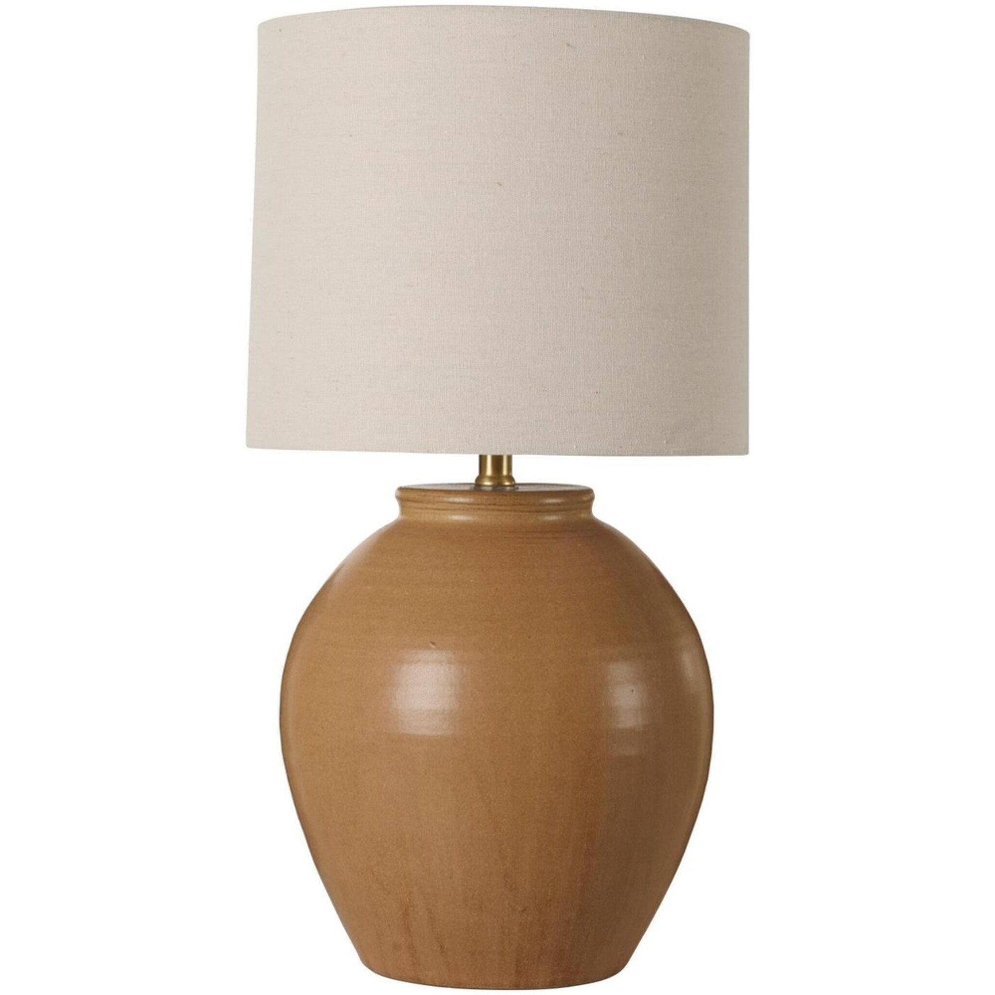 Tischlampe Aura mit braunem Keramikfuß und Leinenschirm, braun 