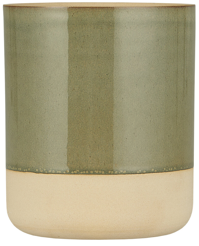 Topf mit beiger Kante unten, staubig grün H16 x Ø14 cm