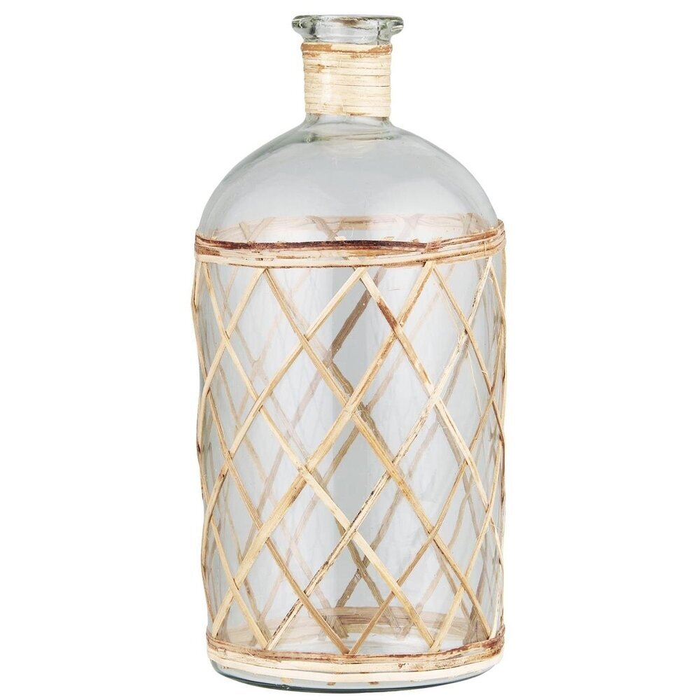 Vase, Flasche Glas mit Rattangeflecht, natur