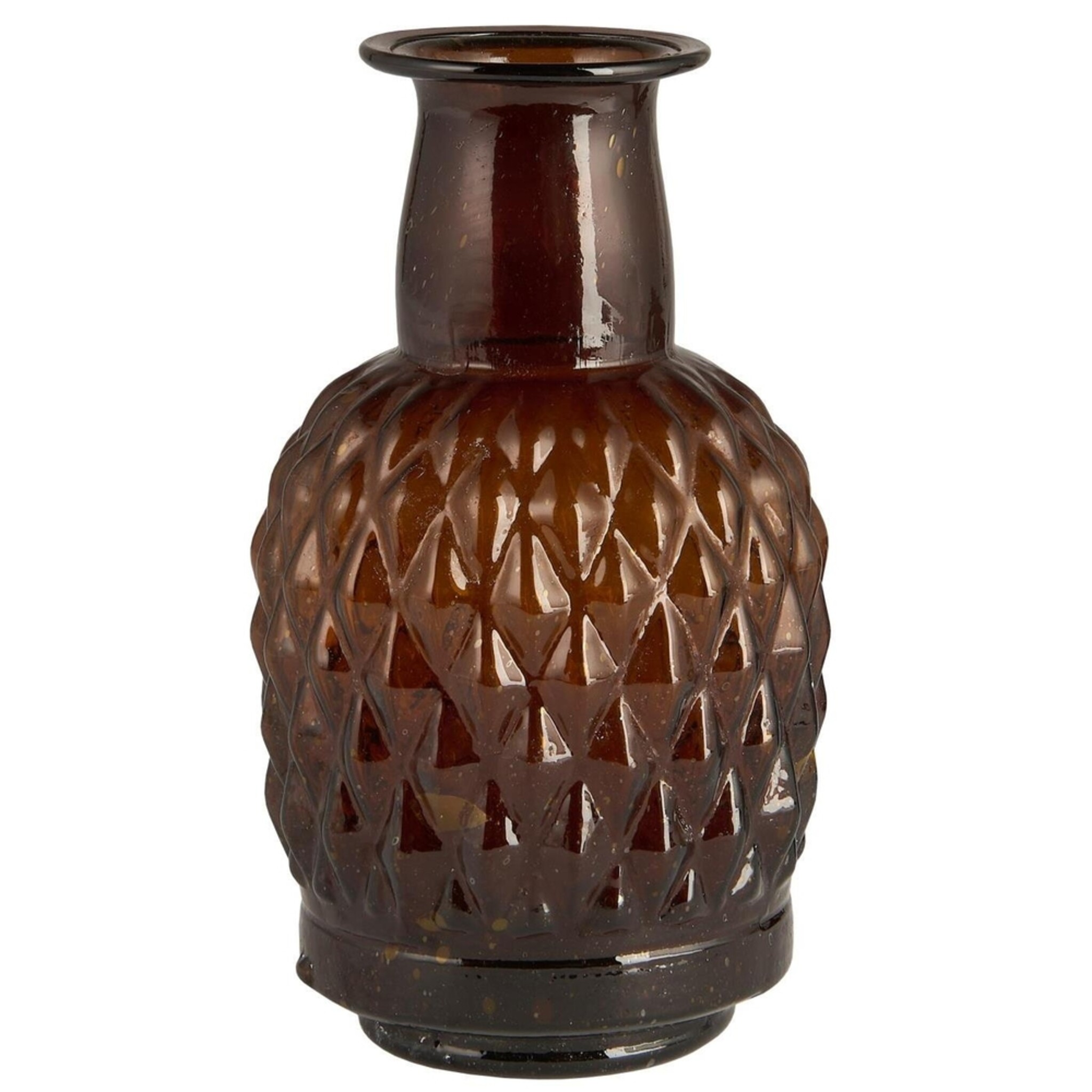 Vase mit langem Hals Karomuster mundgeblasen, braun 