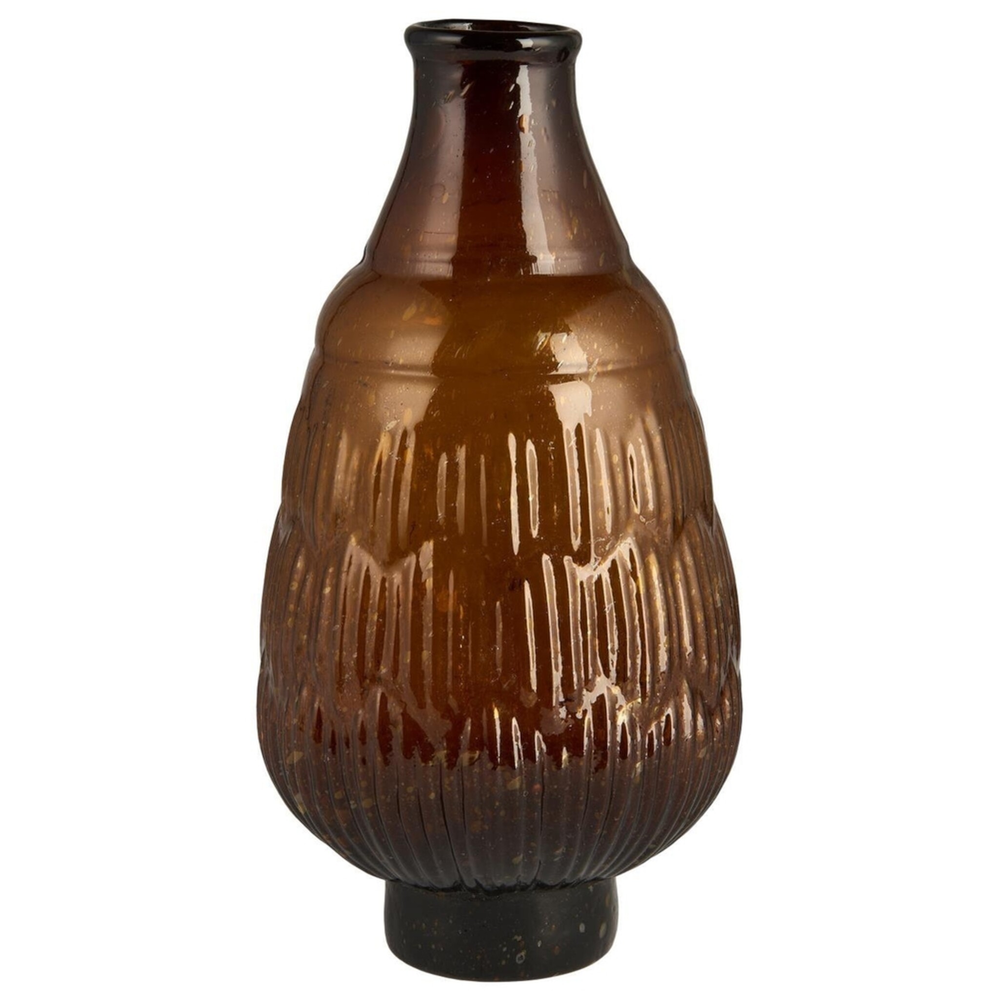 Vase mit schrägem Hals und kleinem Fuß mundgeblasen, braun 
