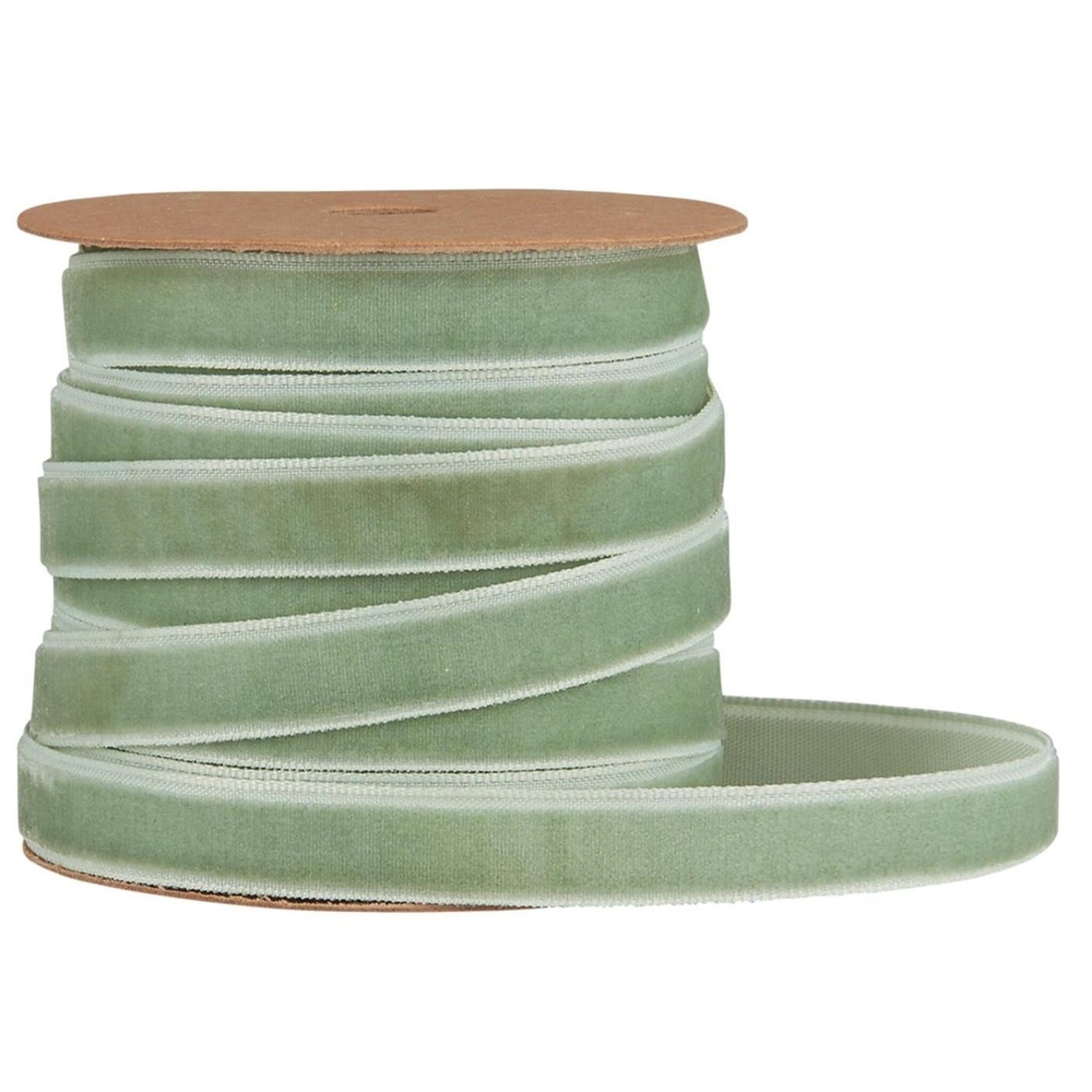 Veloursband auf Spule 10 m, staubig grün 