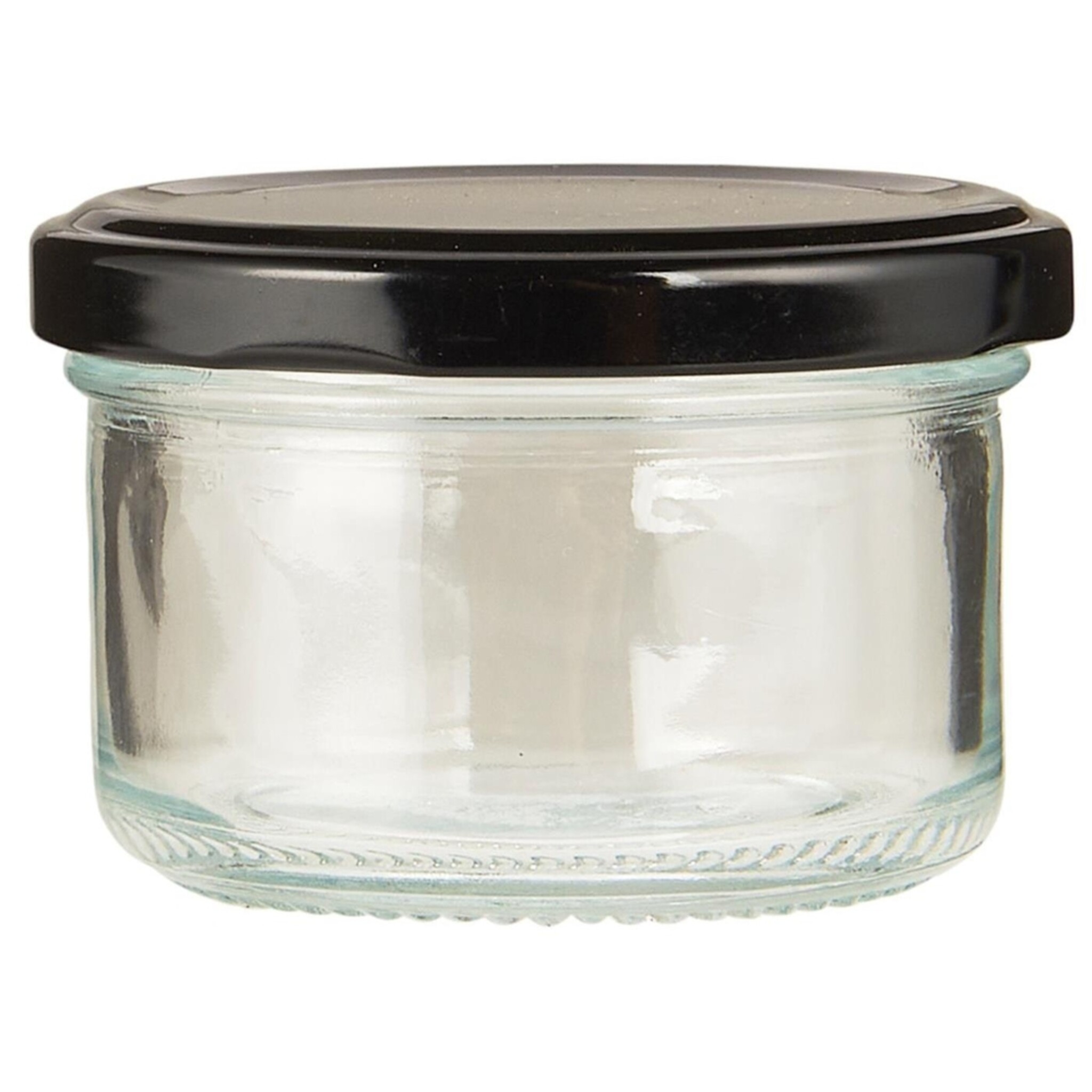 Vorratsglas mit schwarzem Schraubdeckel, klar 100 ml, Höhe 4.7, Ø 7.3 cm