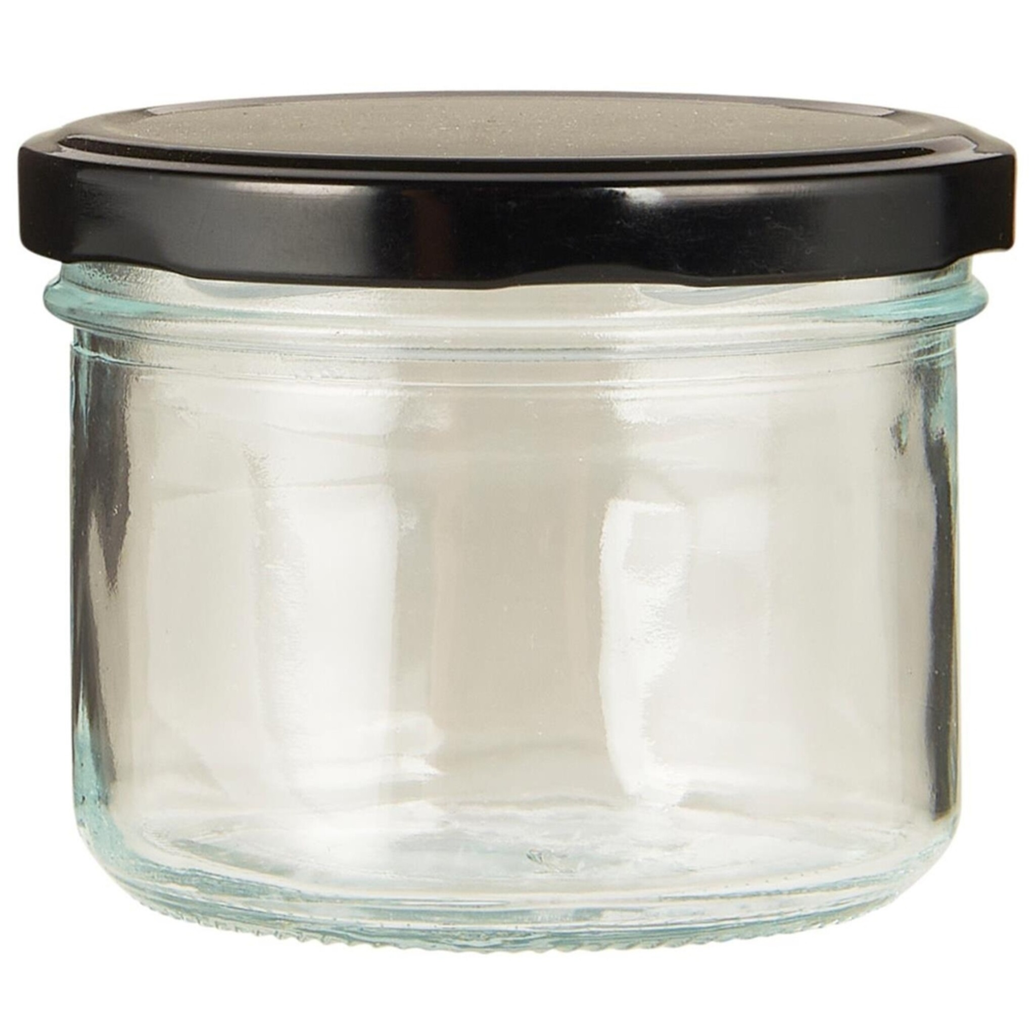 Vorratsglas mit schwarzem Schraubdeckel, klar 220 ml, Höhe 6.5, Ø 8.5 cm