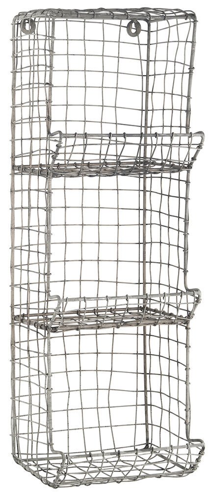 Wanddisplay mit 3 Körben aus Draht, grau 