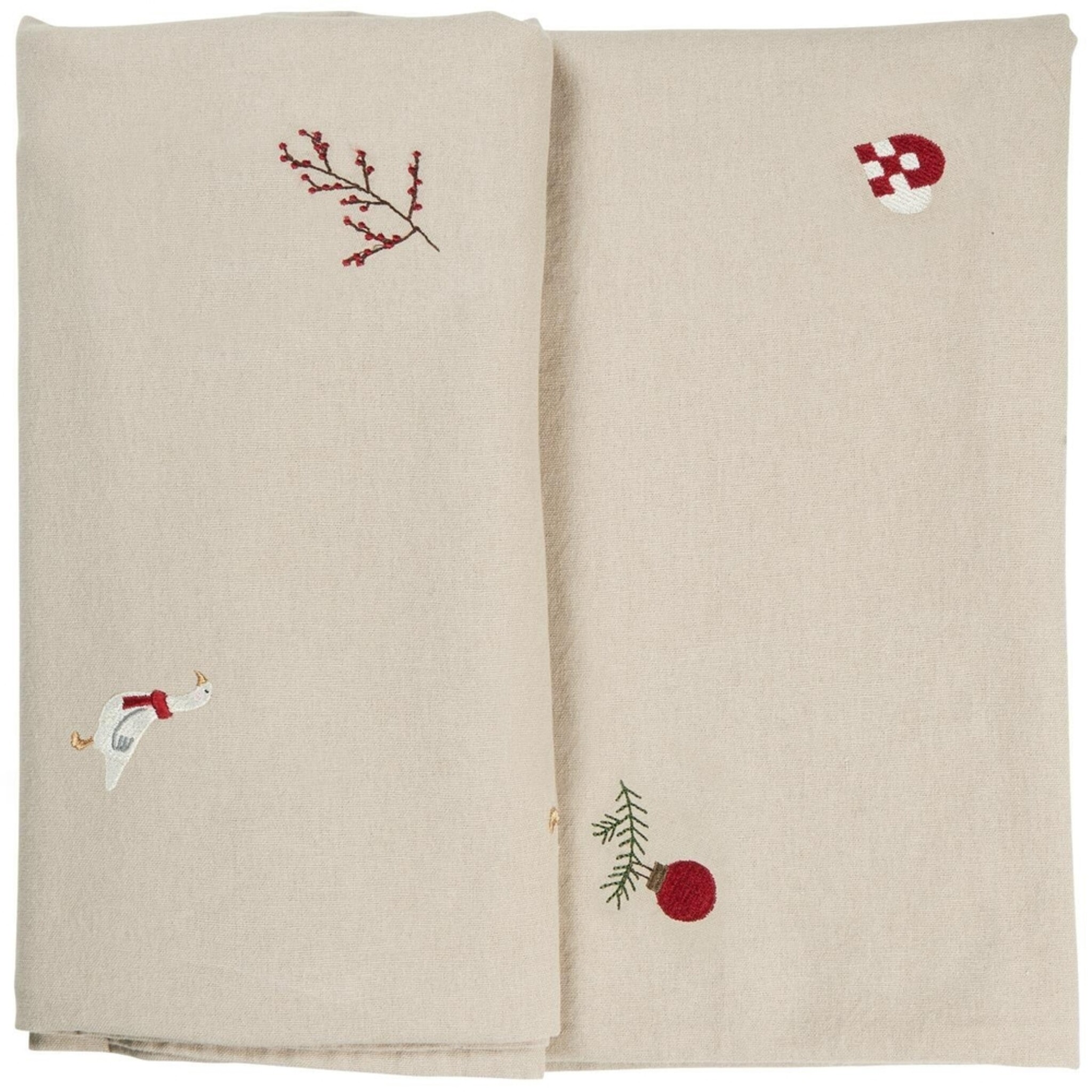 Weihnachtliche Tischdecke mit Figuren Länglich, natur 