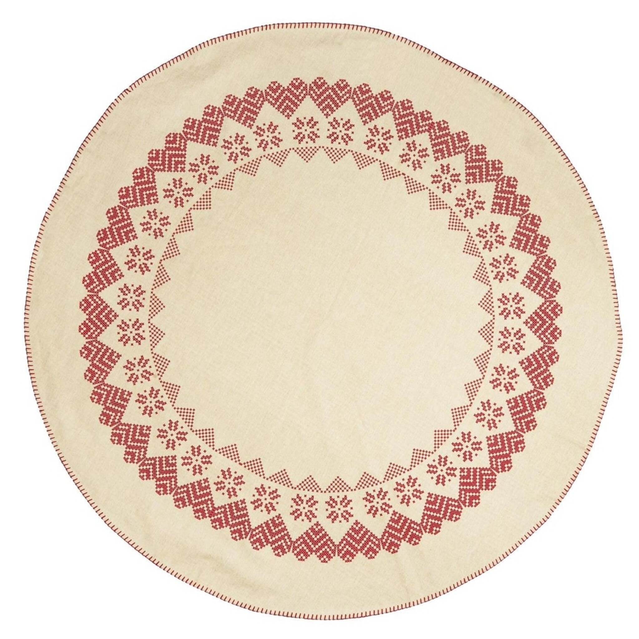 Weihnachtsbaumteppich mit Randstickerei, rot