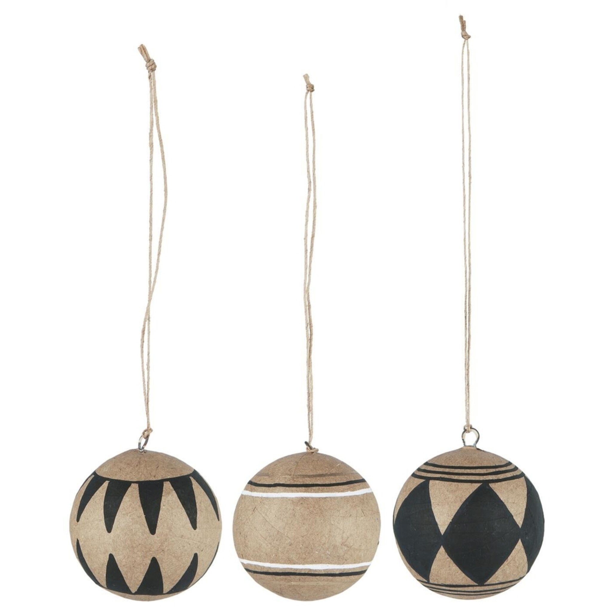 Weihnachtskugel 3er-Set aus Pappmaché, natur Ø 5.8 cm