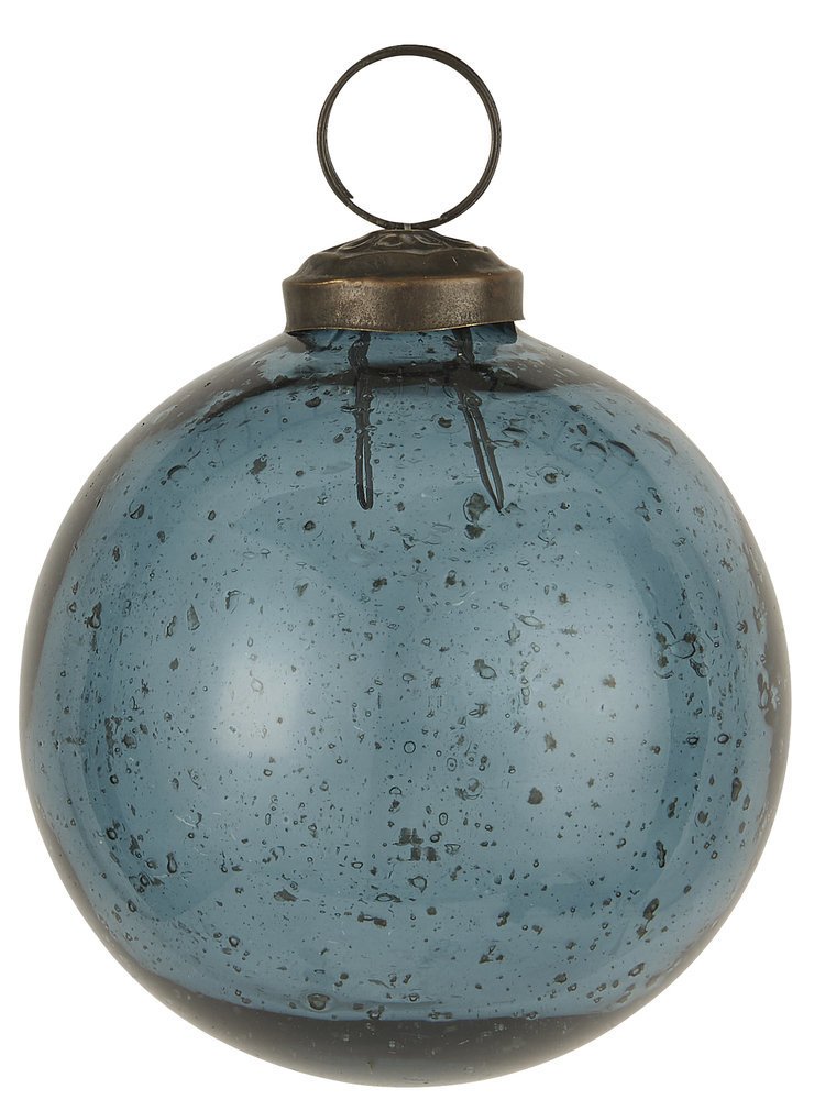 IB Laursen Weihnachtskugel Glas pebbled, petrol Höhe 8.3, Ø 8 cm
