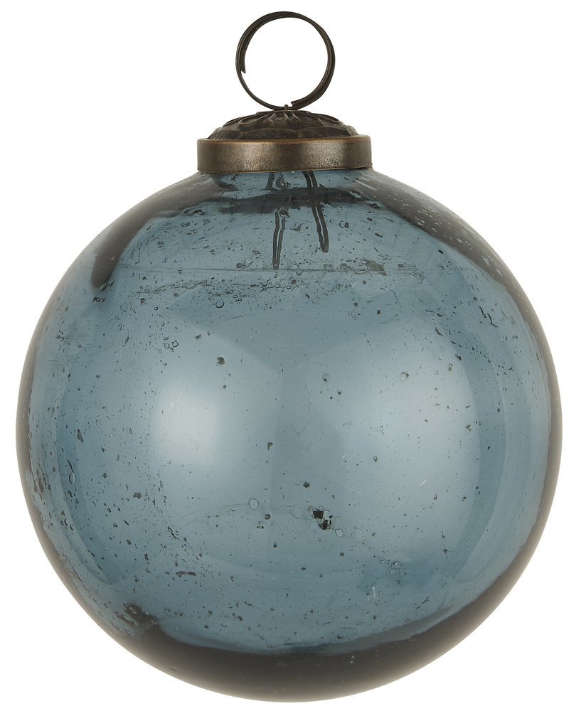 IB Laursen Weihnachtskugel Glas pebbled, petrol Höhe 10.5, Ø 9.5 cm