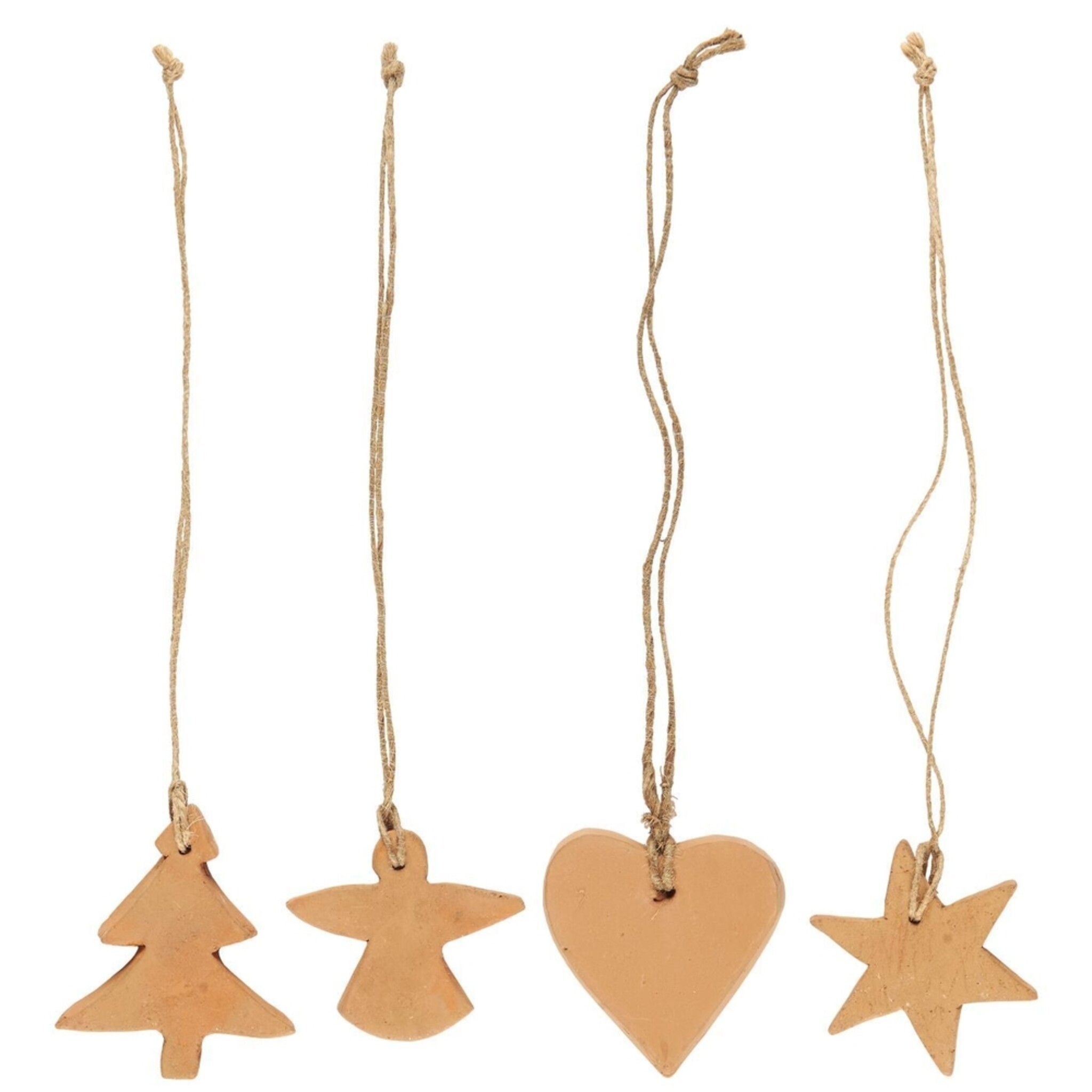 Weihnachtsschmuck Aufhänger im 4er-Set aus handgefertigtem Ton, braun 