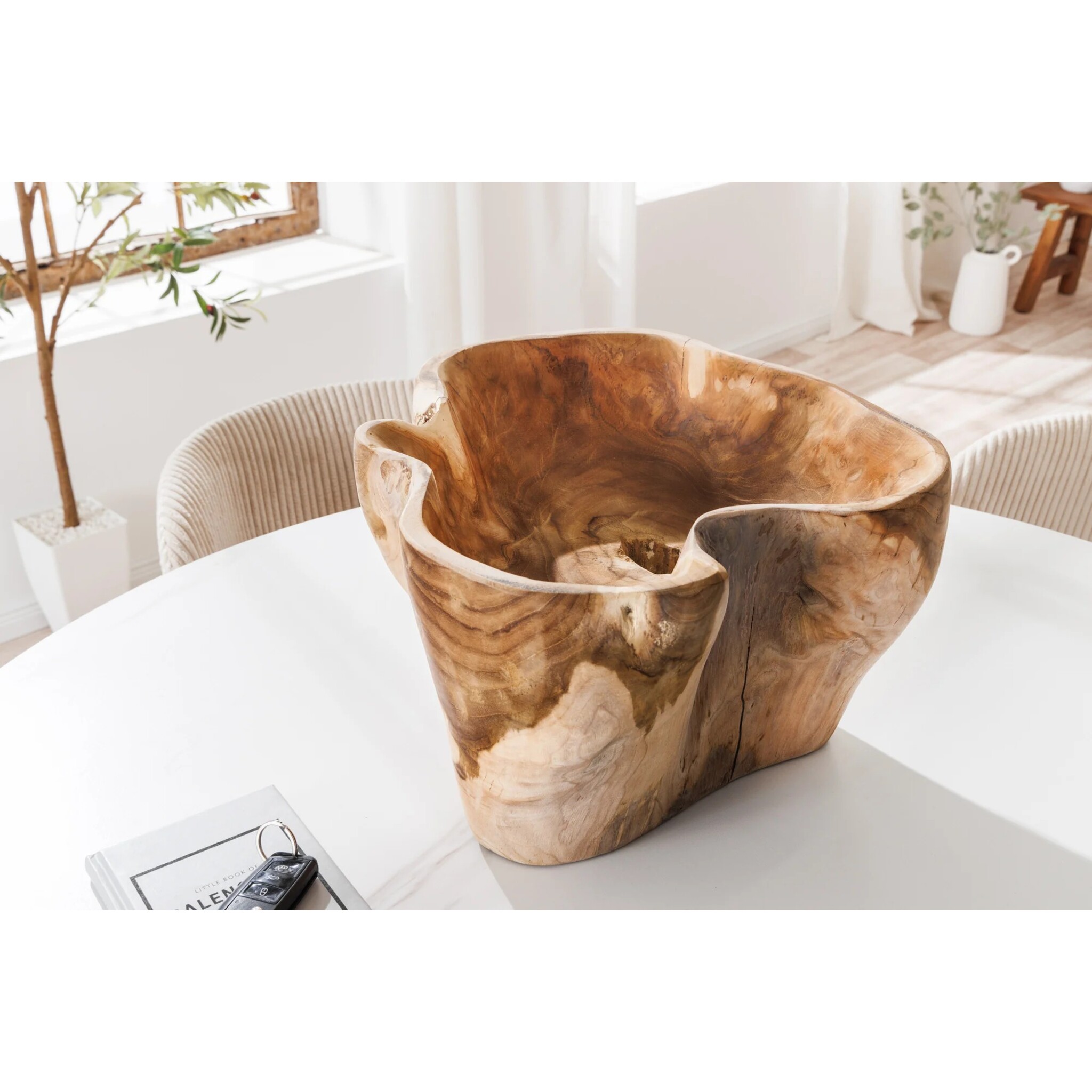 Dekoschale aus Teakholz Flowers, natur 