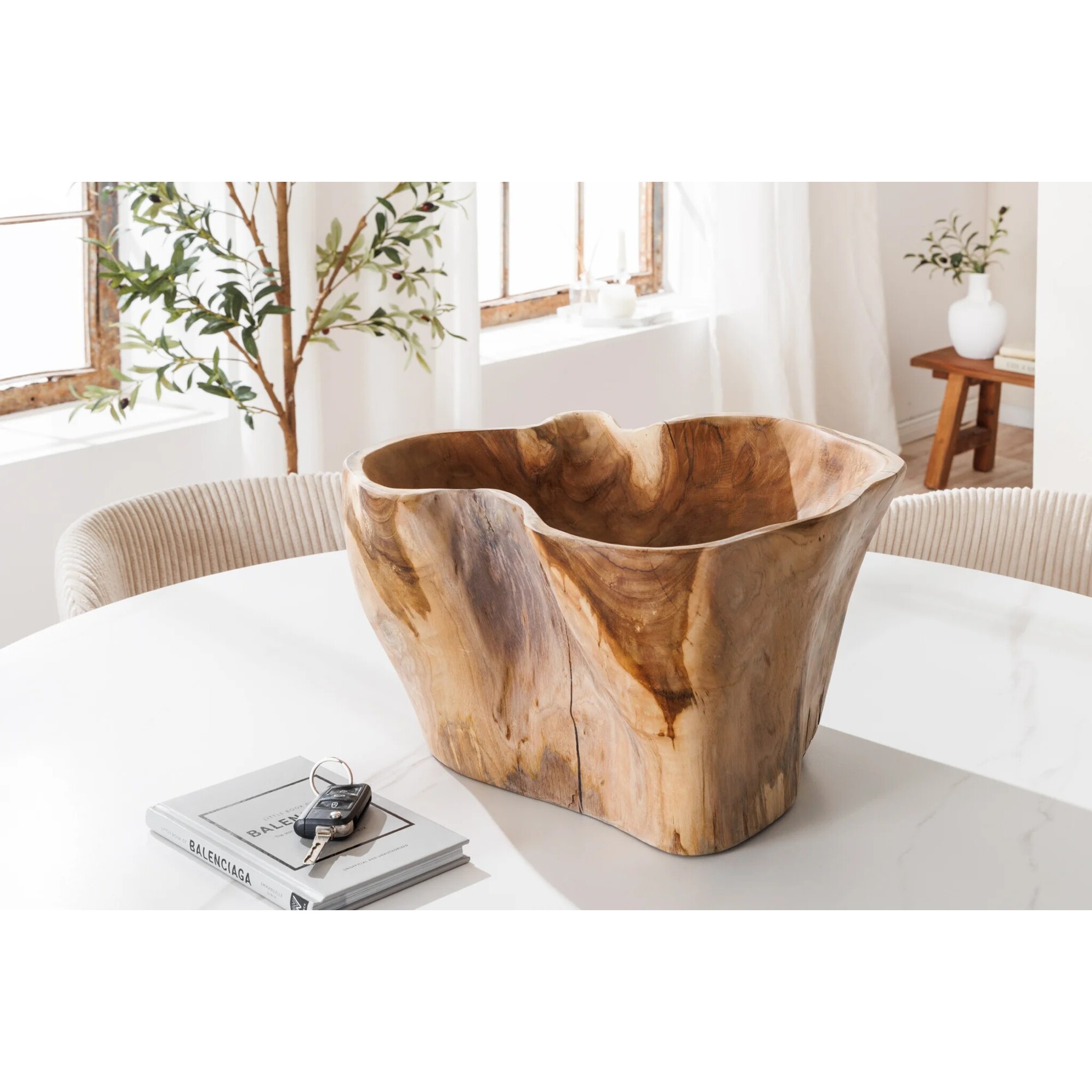 Dekoschale aus Teakholz Flowers, natur 