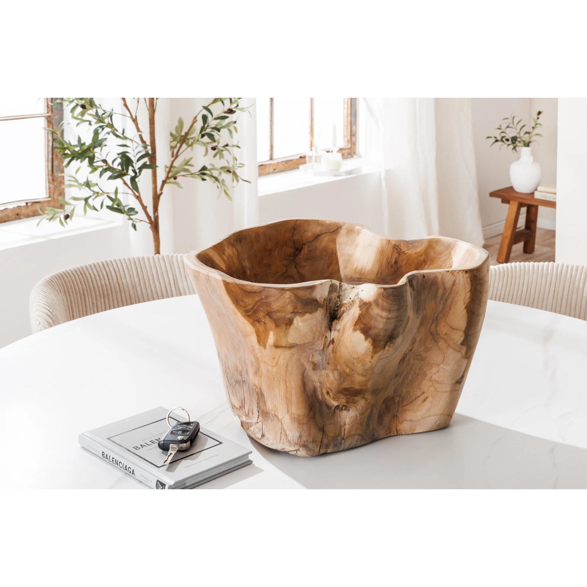 Dekoschale aus Teakholz Flowers, natur 