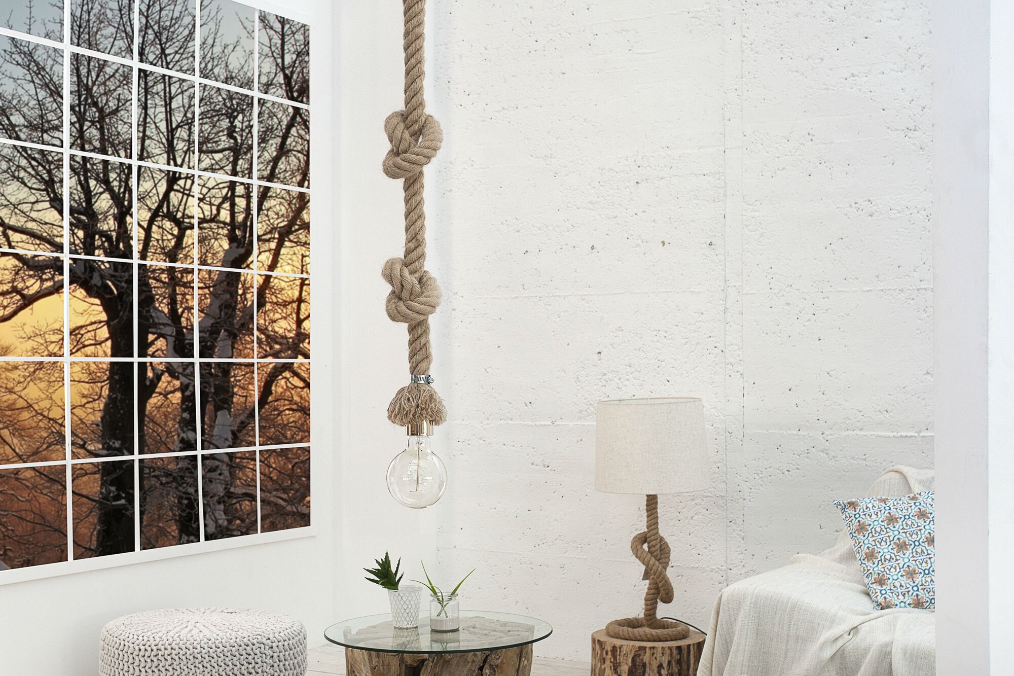 Hängeleuchte Seven Seas mit echtem Tau, natur 