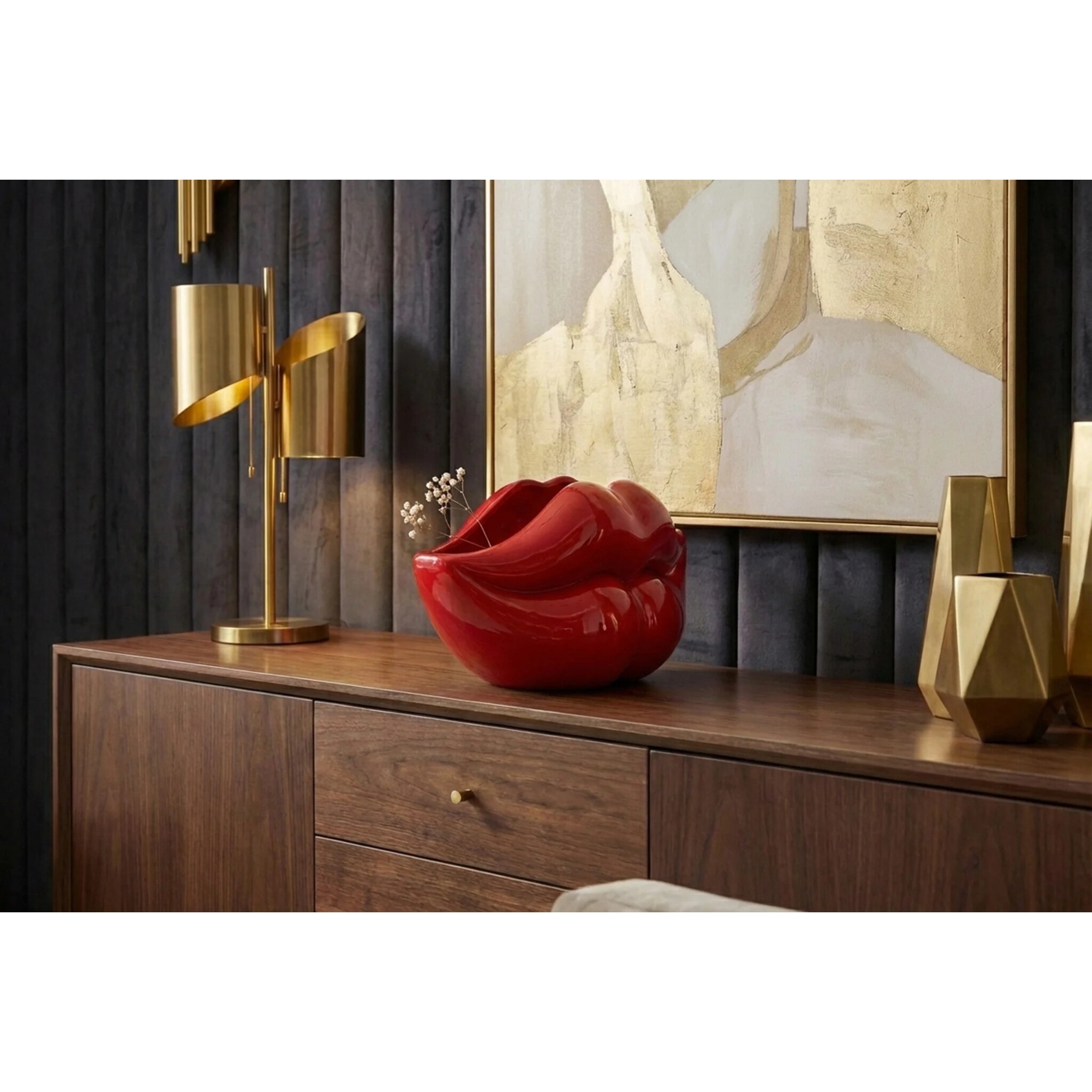 Invicta Statement-Vase Lip Rote Lippen 55 cm – Glamouröse Deko im Skandi-Stil, rot 