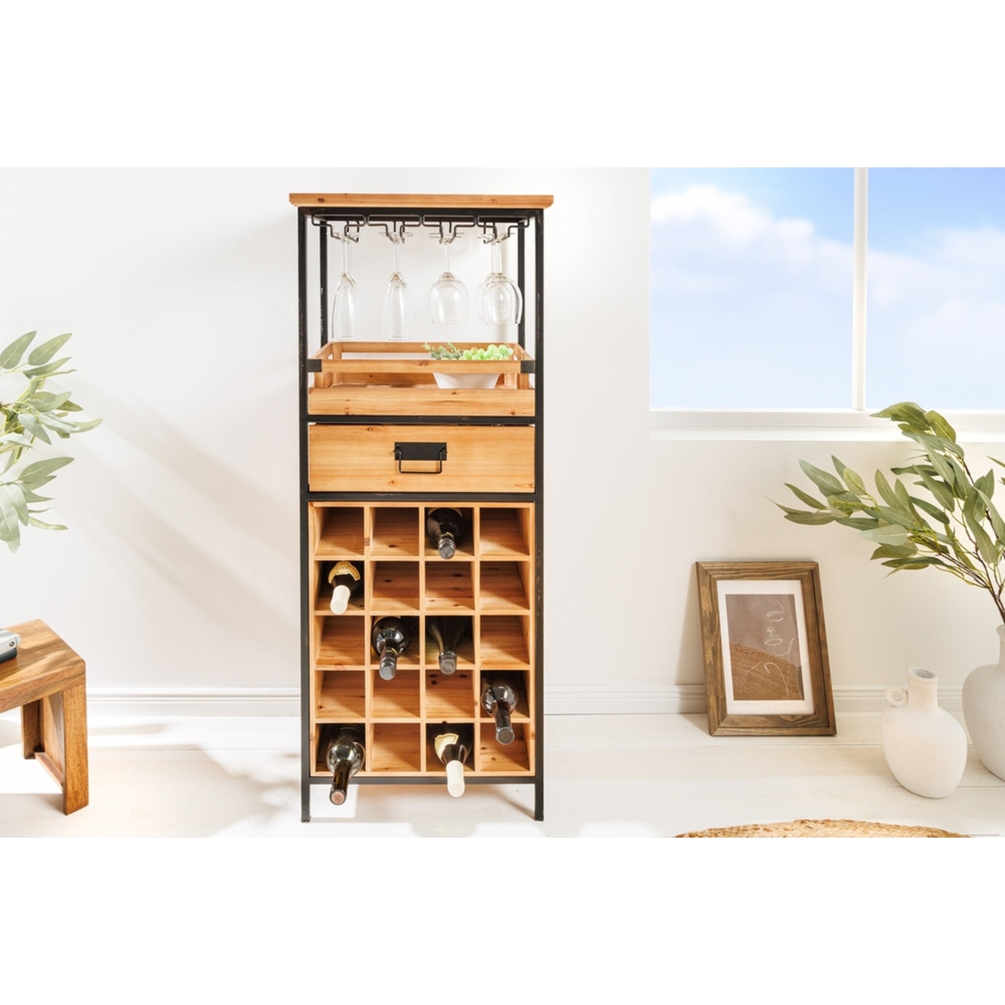 Weinregal Seven Seas für 20 Flaschen und Gläser Kiefernholz, natur 