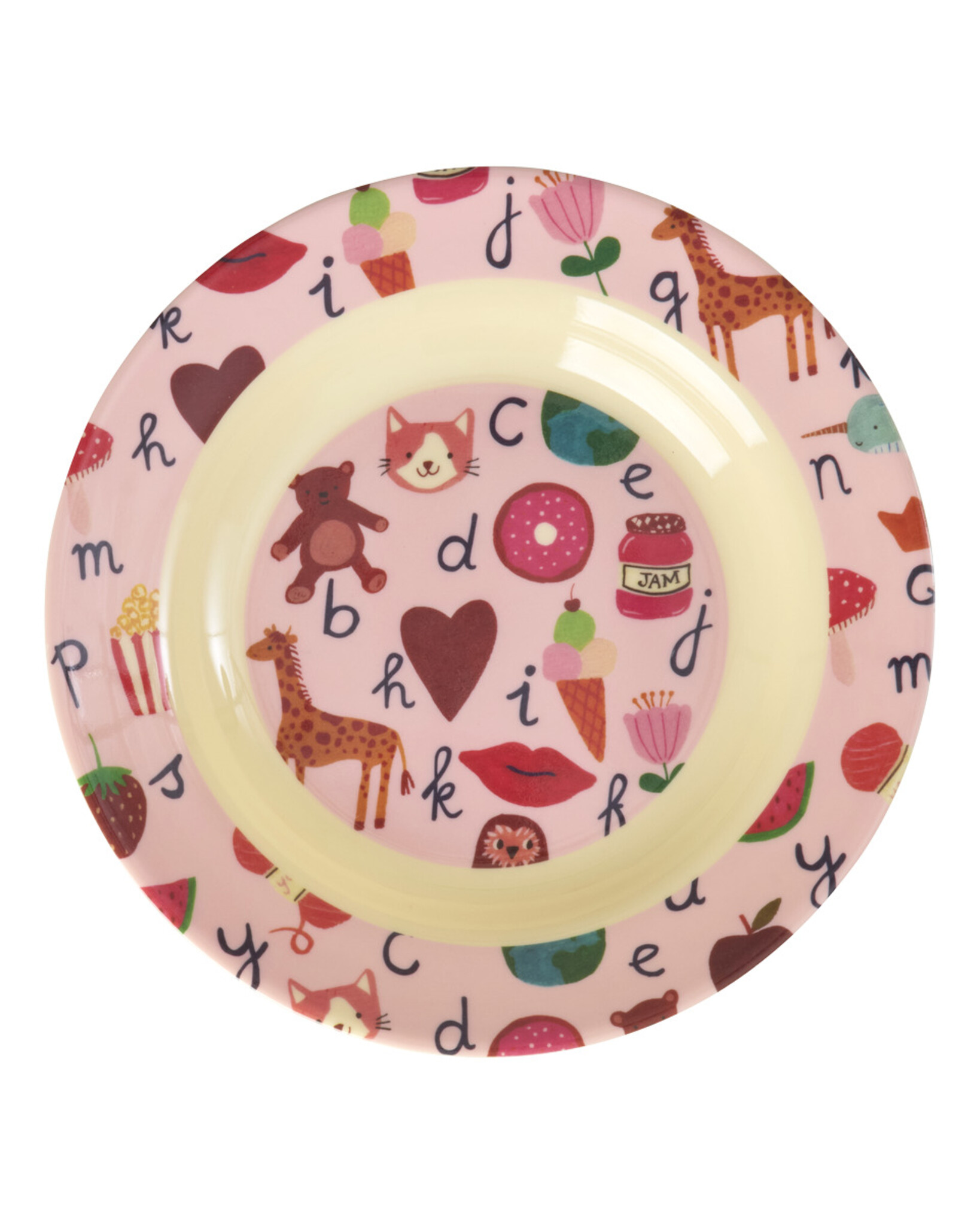 RICE Melamin Kinderschüssel, tiefer Teller ABC, pink 