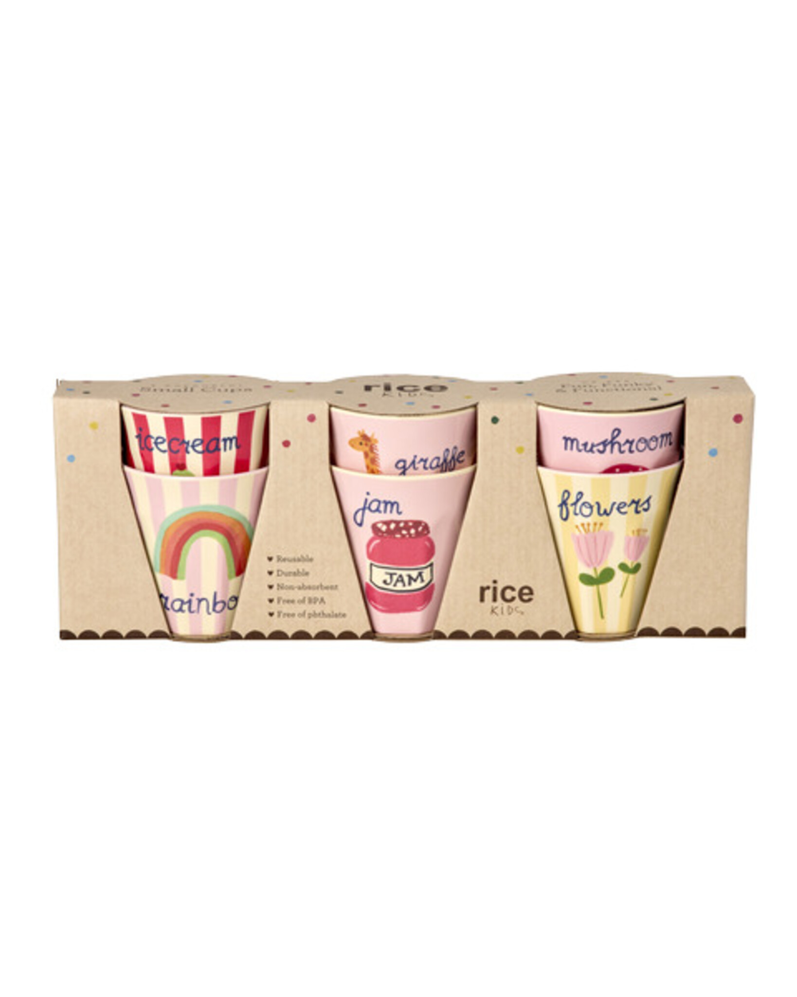 RICE Melamin Kinderbecher 6er Set Small ABC Print, pink 